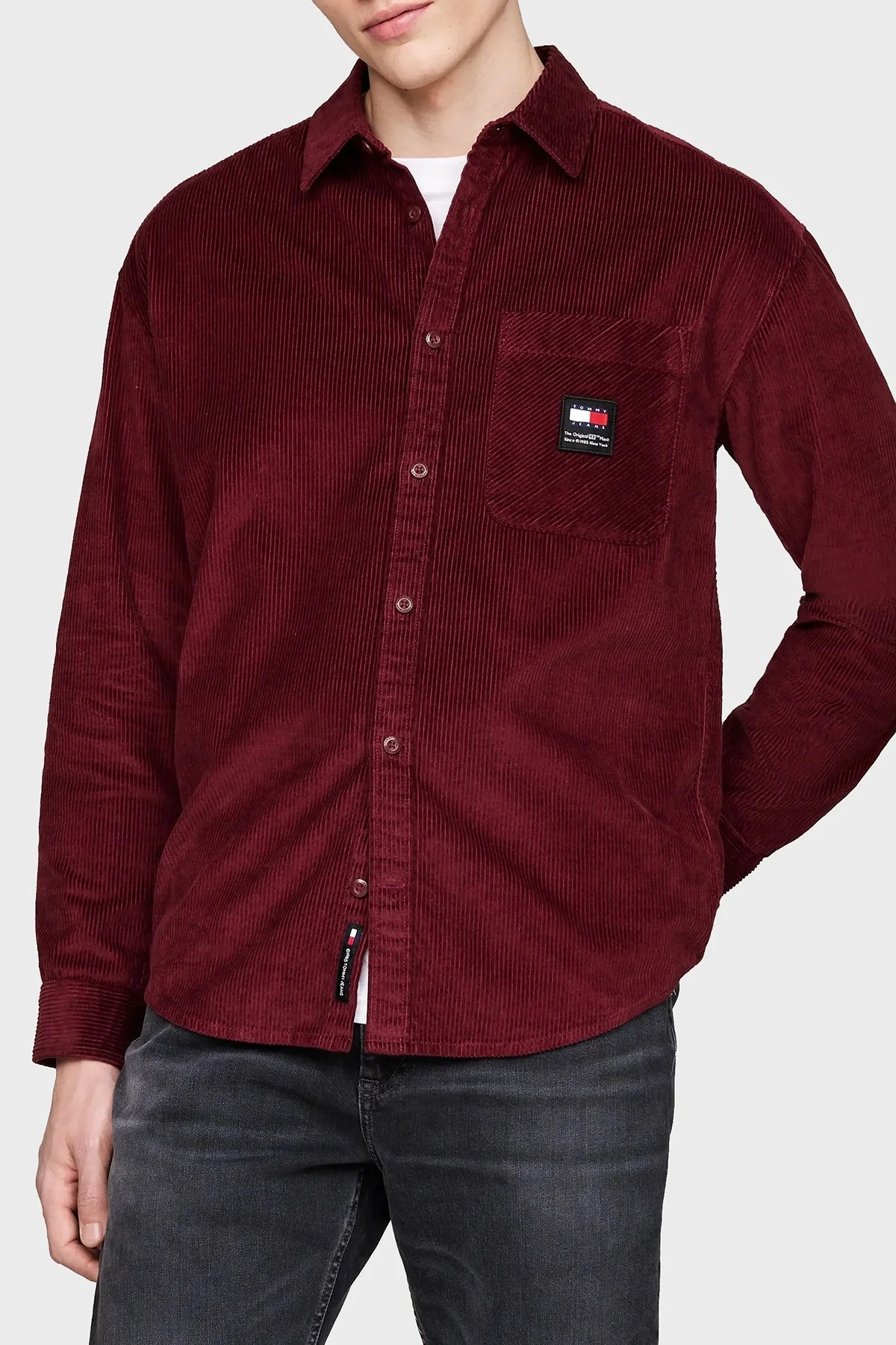 Tommy Jeans Kadife Relaxed Fit Fitilli Erkek Gömlek DM0DM19660 VLP BORDO - 1