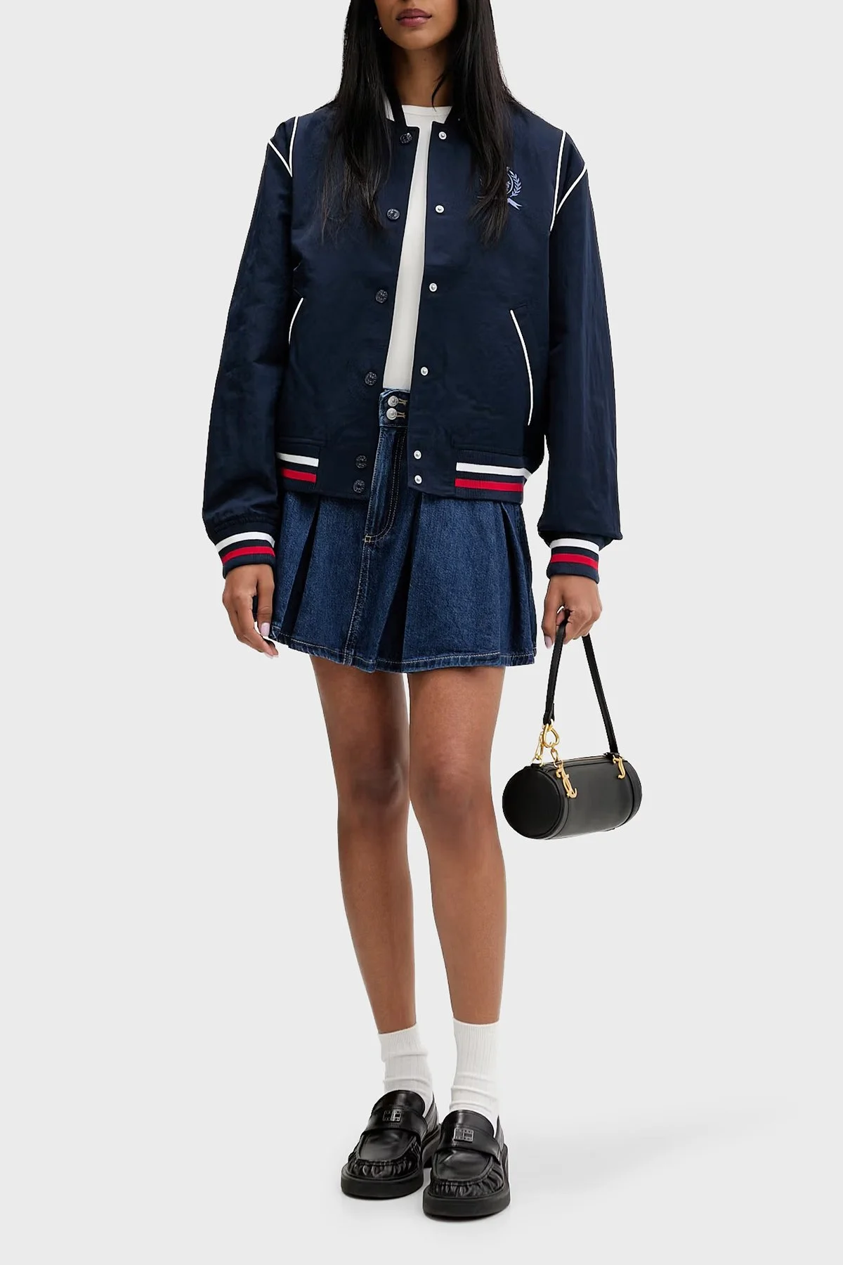 Tommy Jeans Kadın Logolu Regular Fit Kolej Yaka Bomber Ceket/ Mont DW0DW22919 C1G Lacivert - 2