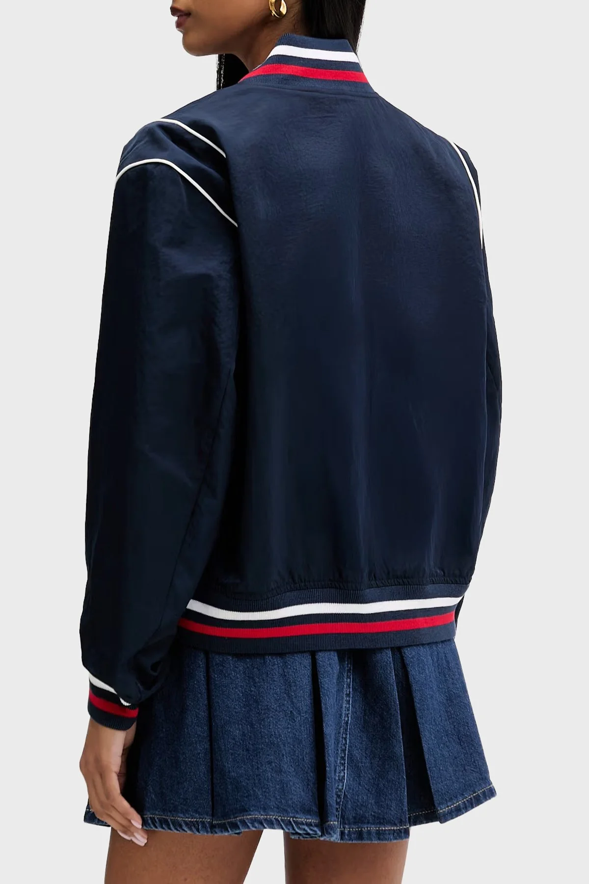 Tommy Jeans Kadın Logolu Regular Fit Kolej Yaka Bomber Ceket/ Mont DW0DW22919 C1G Lacivert - 3