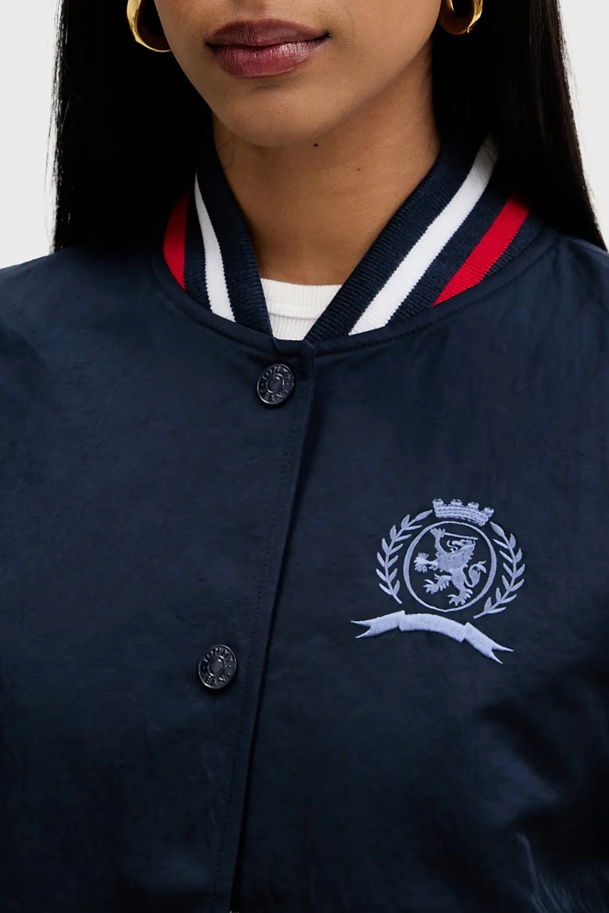 Tommy Jeans Kadın Logolu Regular Fit Kolej Yaka Bomber Ceket/ Mont DW0DW22919 C1G Lacivert - 4