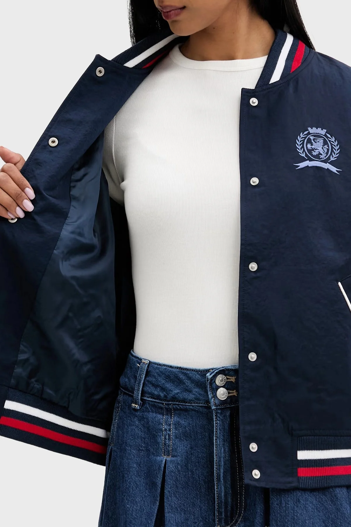 Tommy Jeans Kadın Logolu Regular Fit Kolej Yaka Bomber Ceket/ Mont DW0DW22919 C1G Lacivert - 5