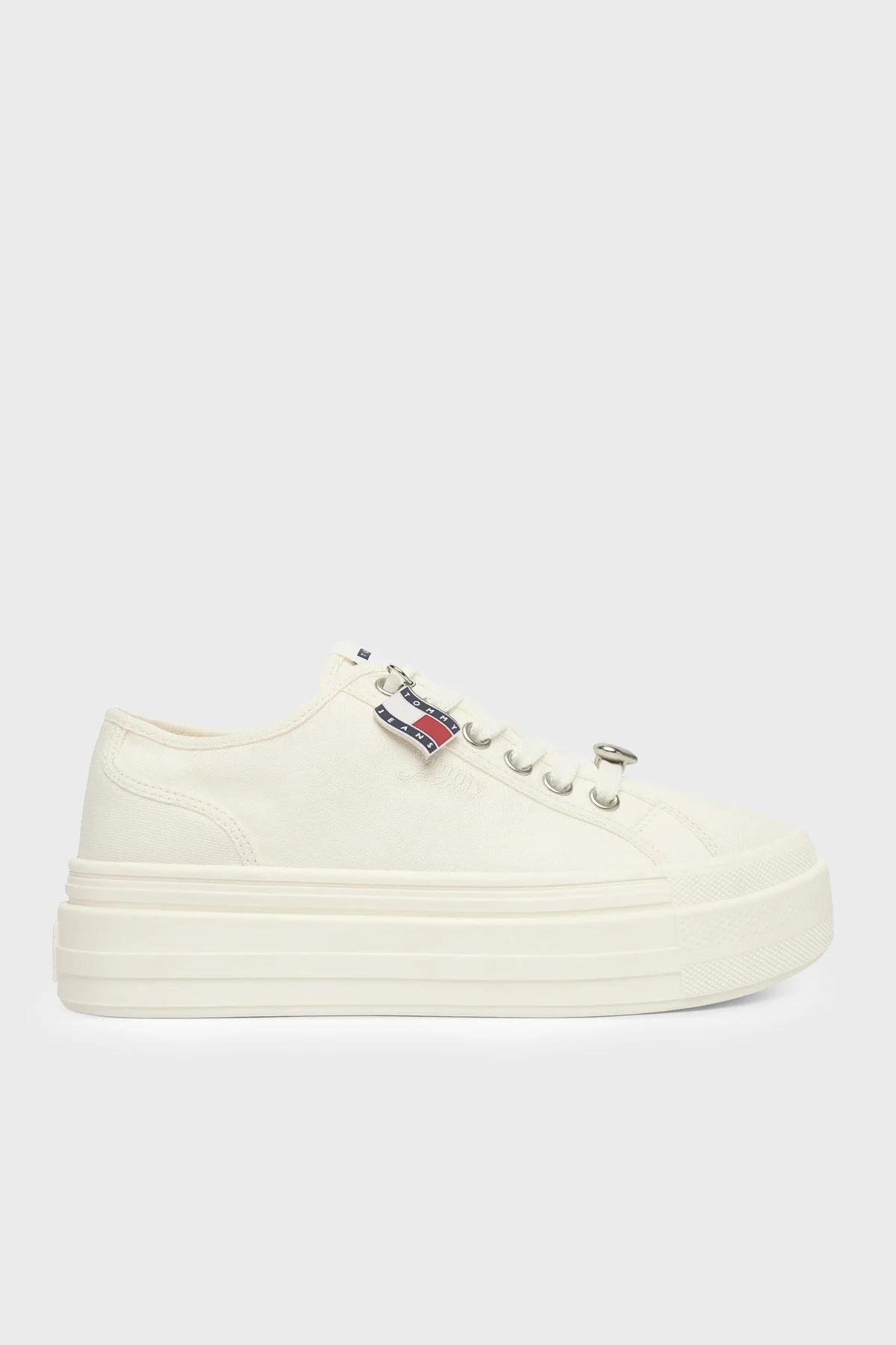 Tommy Jeans Kanvas Platformlu Süslemeli Sneaker Kadın Ayakkabı EN0EN02959 YBL BEYAZ - 1