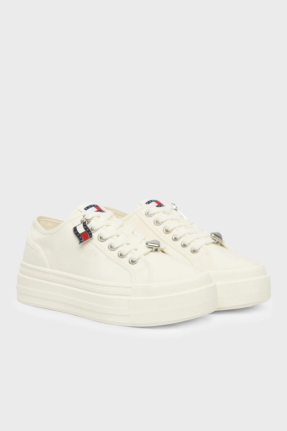 Tommy Jeans Kanvas Platformlu Süslemeli Sneaker Kadın Ayakkabı EN0EN02959 YBL BEYAZ - 2