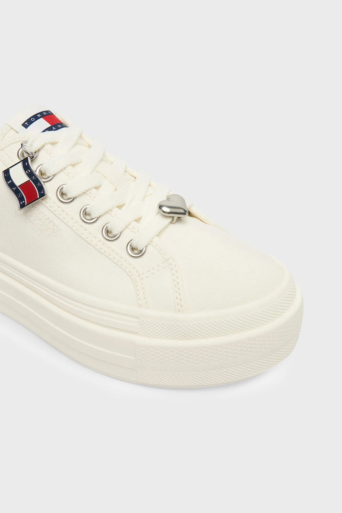 Tommy Jeans Kanvas Platformlu Süslemeli Sneaker Kadın Ayakkabı EN0EN02959 YBL BEYAZ - 5