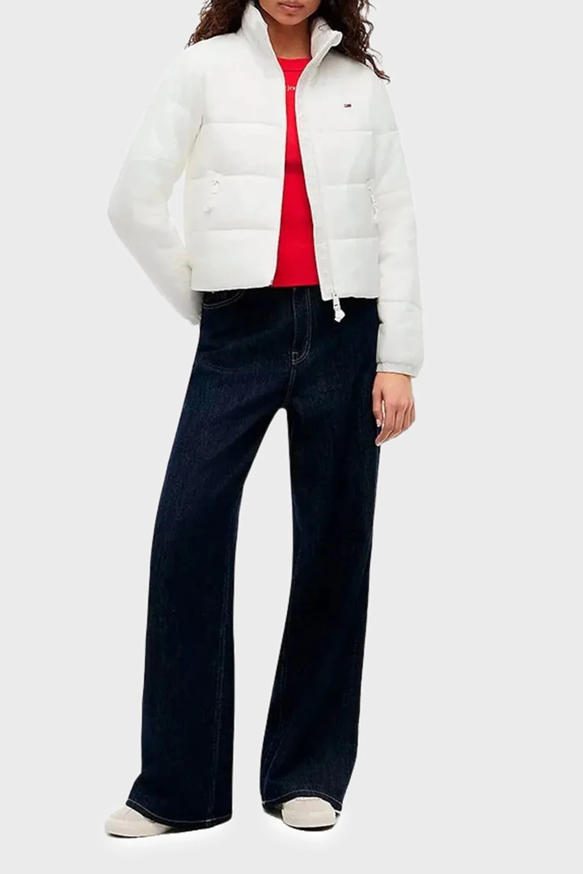 Tommy Jeans Kapitoneli Regular Fit Dik Yaka Kadın Mont DW0DW23487 YBL Beyaz - 2