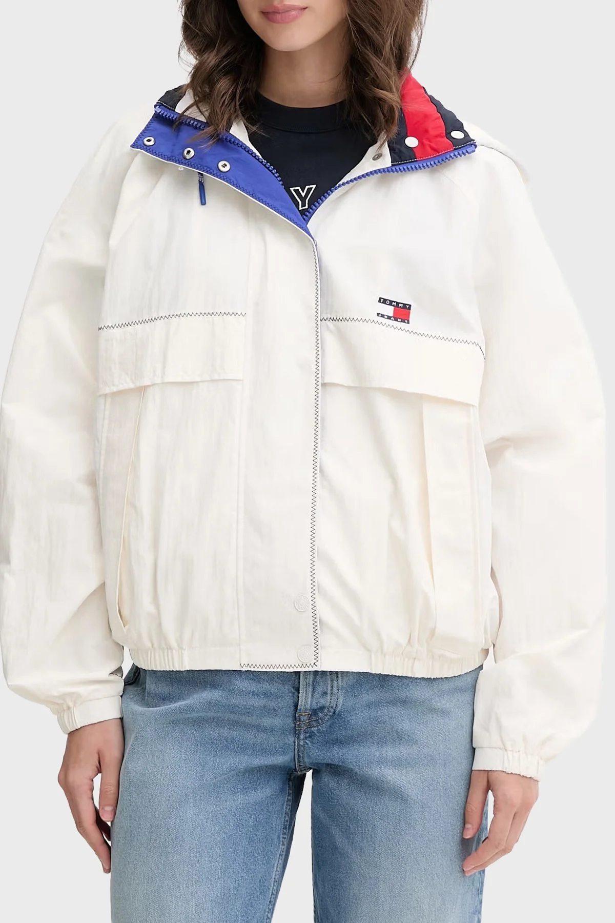 Tommy Jeans Kapüşonlu Yaka Fermuarlı Kadın Mont DW0DW22915 YBH Beyaz - 1