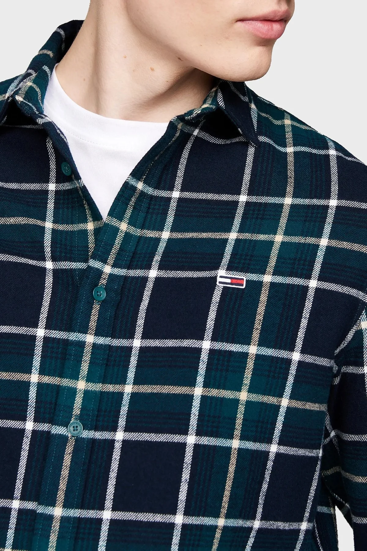 Tommy Jeans Kareli % 100 Pamuk Relaxed Fit Erkek Gömlek DM0DM19651 CWG KOYU YEŞİL - 4