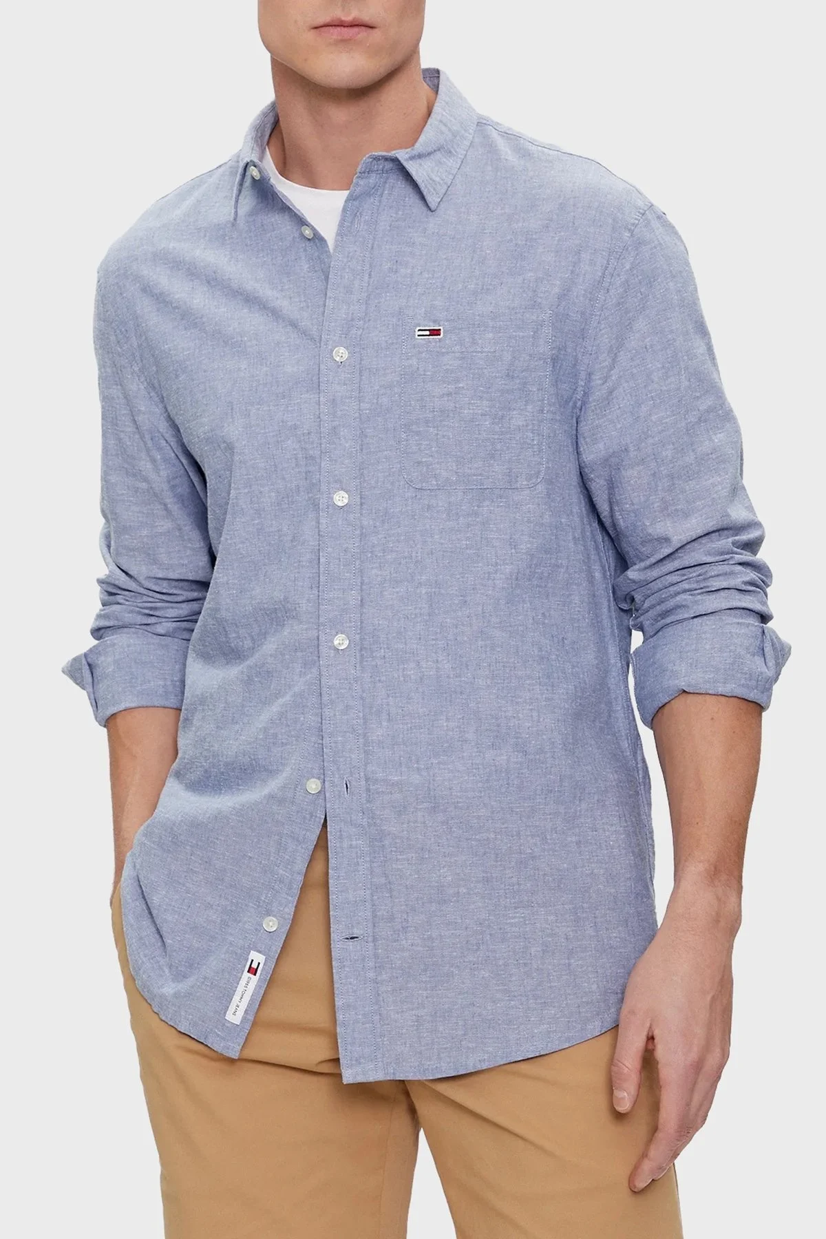 Tommy Jeans Keten ve Pamuk Karışımlı Regular Fit Erkek Gömlek DM0DM18962 C6C AÇIK MAVİ - 1