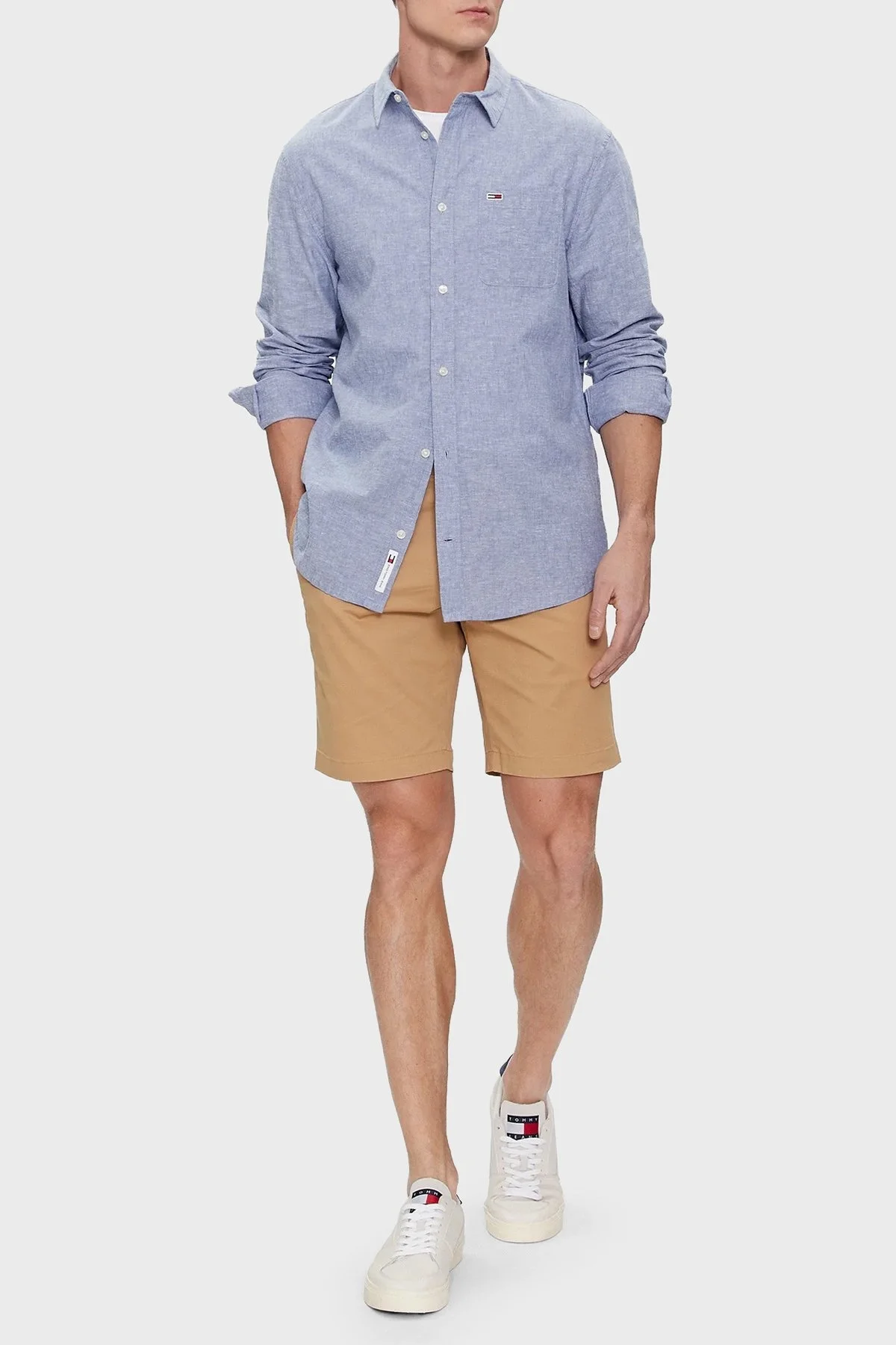 Tommy Jeans Keten ve Pamuk Karışımlı Regular Fit Erkek Gömlek DM0DM18962 C6C AÇIK MAVİ - 3