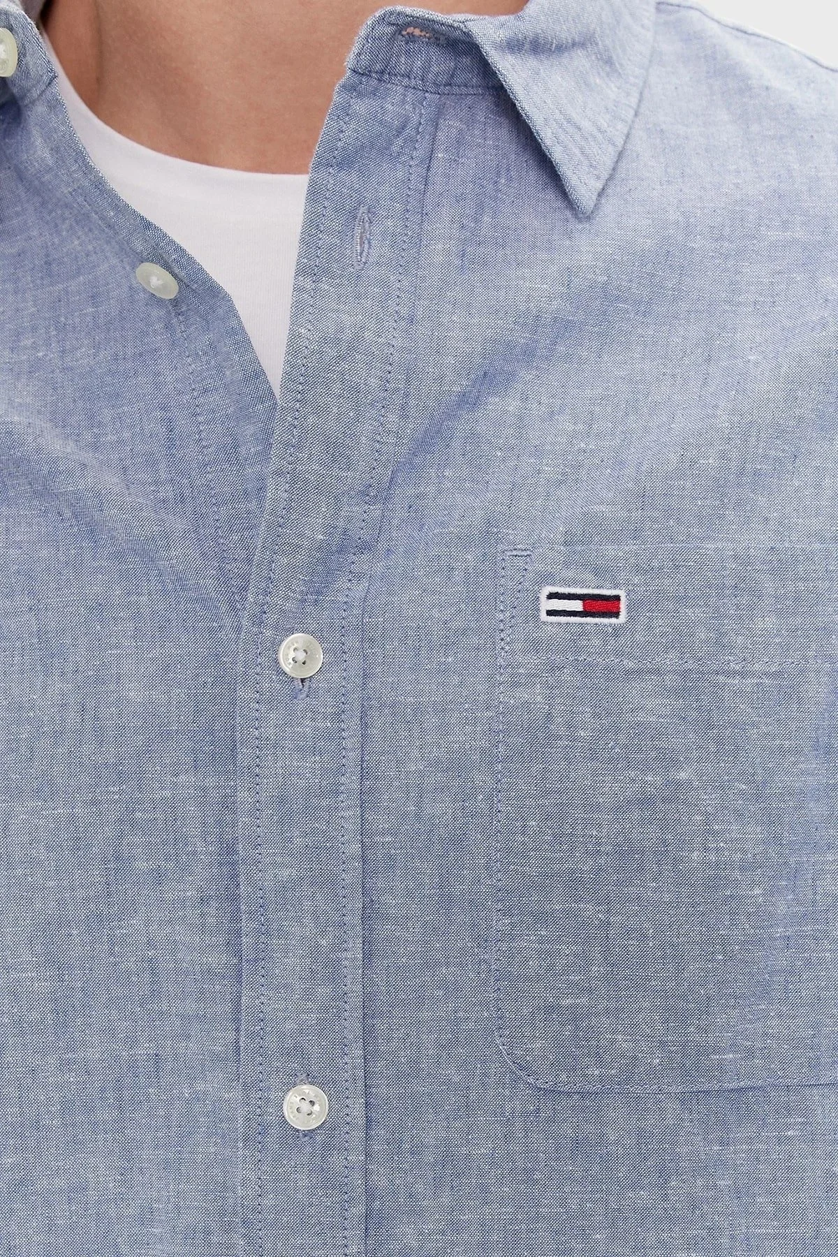 Tommy Jeans Keten ve Pamuk Karışımlı Regular Fit Erkek Gömlek DM0DM18962 C6C AÇIK MAVİ - 4