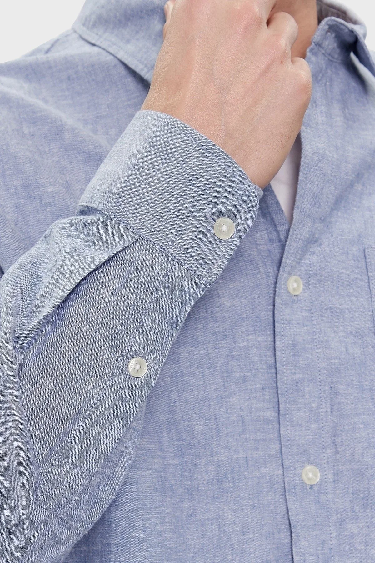 Tommy Jeans Keten ve Pamuk Karışımlı Regular Fit Erkek Gömlek DM0DM18962 C6C AÇIK MAVİ - 5