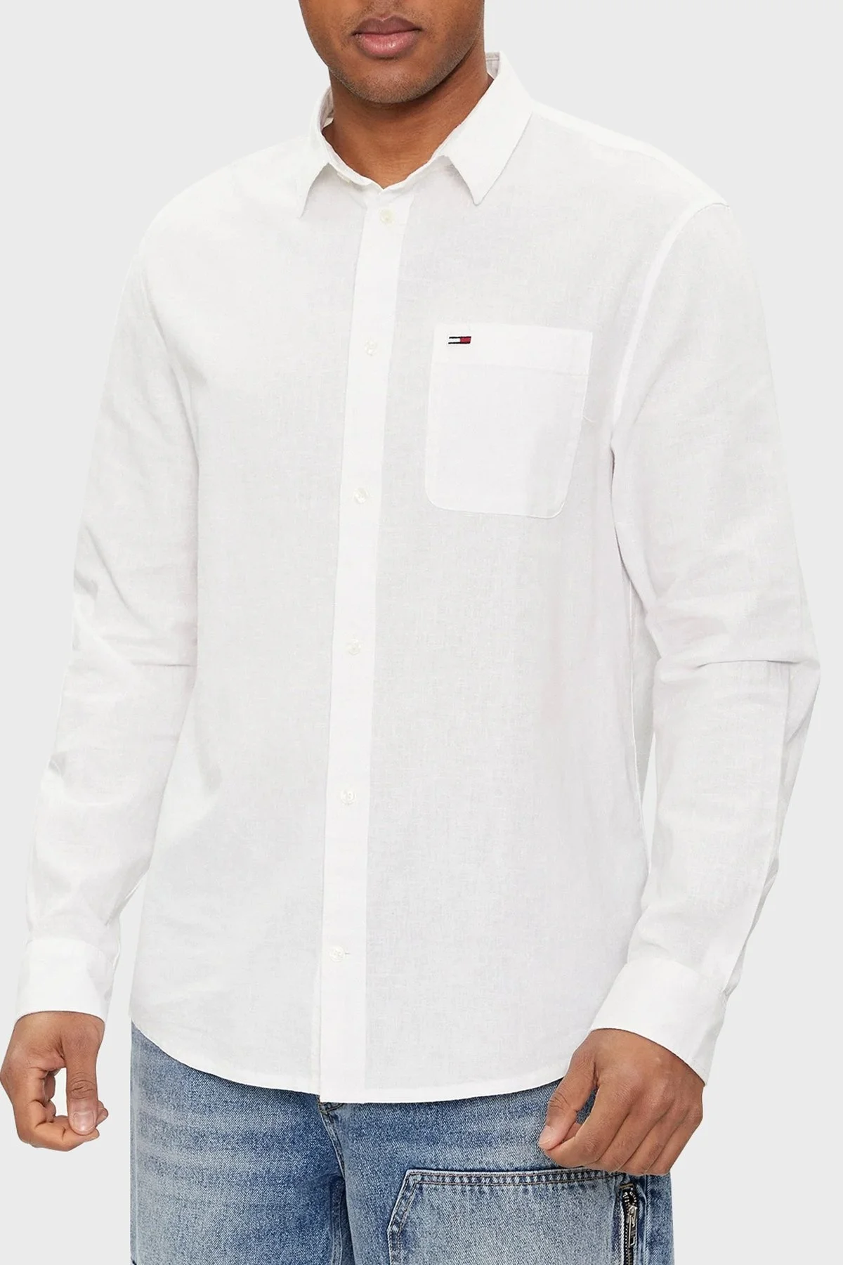 Tommy Jeans Keten ve Pamuk Karışımlı Regular Fit Erkek Gömlek DM0DM18962 YBR BEYAZ - 1
