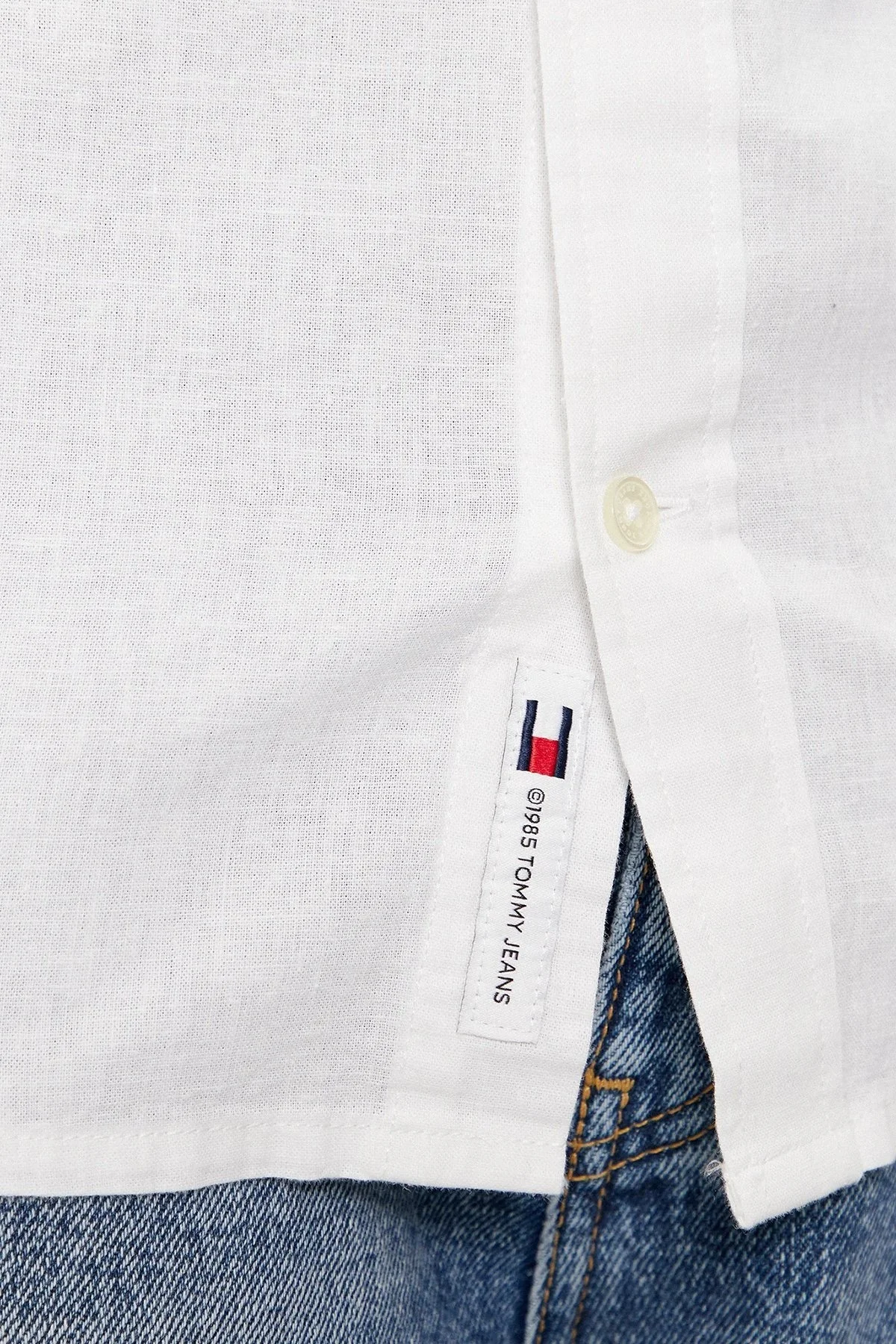 Tommy Jeans Keten ve Pamuk Karışımlı Regular Fit Erkek Gömlek DM0DM18962 YBR BEYAZ - 4