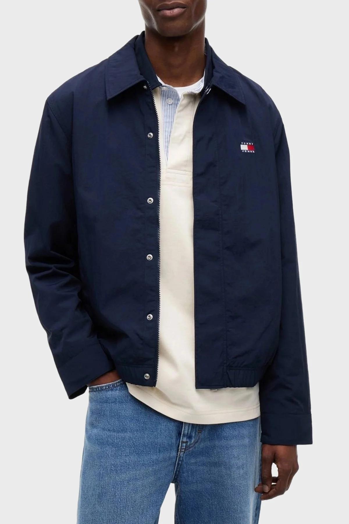 Tommy Jeans Klasik Yaka Çıtçıtlı Slim Fit Ceket Erkek Mont DM0DM22733 C1G Lacivert - 1