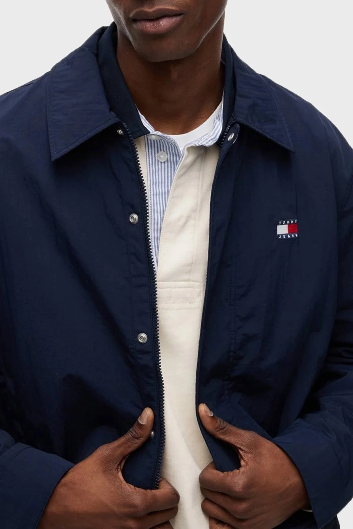 Tommy Jeans Klasik Yaka Çıtçıtlı Slim Fit Ceket Erkek Mont DM0DM22733 C1G Lacivert - 3