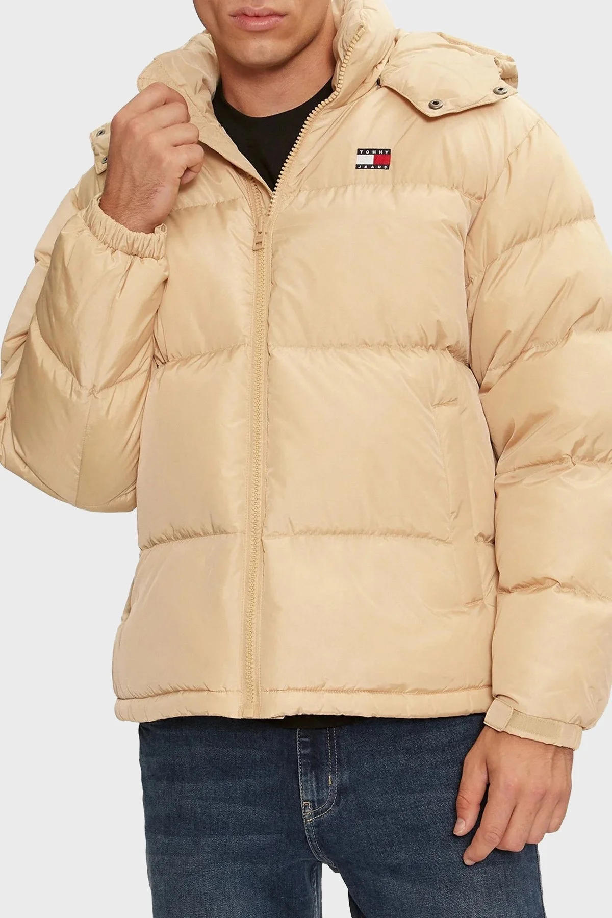 Tommy Jeans Kuş Tüyü Dolgulu Regular Fit Çıkarılabilir Kapüşonlu Erkek Mont DM0DM19537 AB9 BEJ - 1
