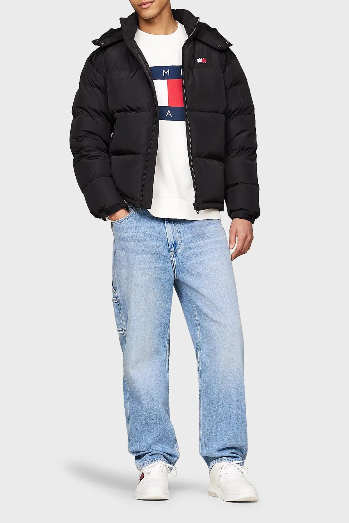 Tommy Jeans Kuş Tüyü Dolgulu Regular Fit Çıkarılabilir Kapüşonlu Erkek Mont DM0DM19537 BDS SİYAH - 3