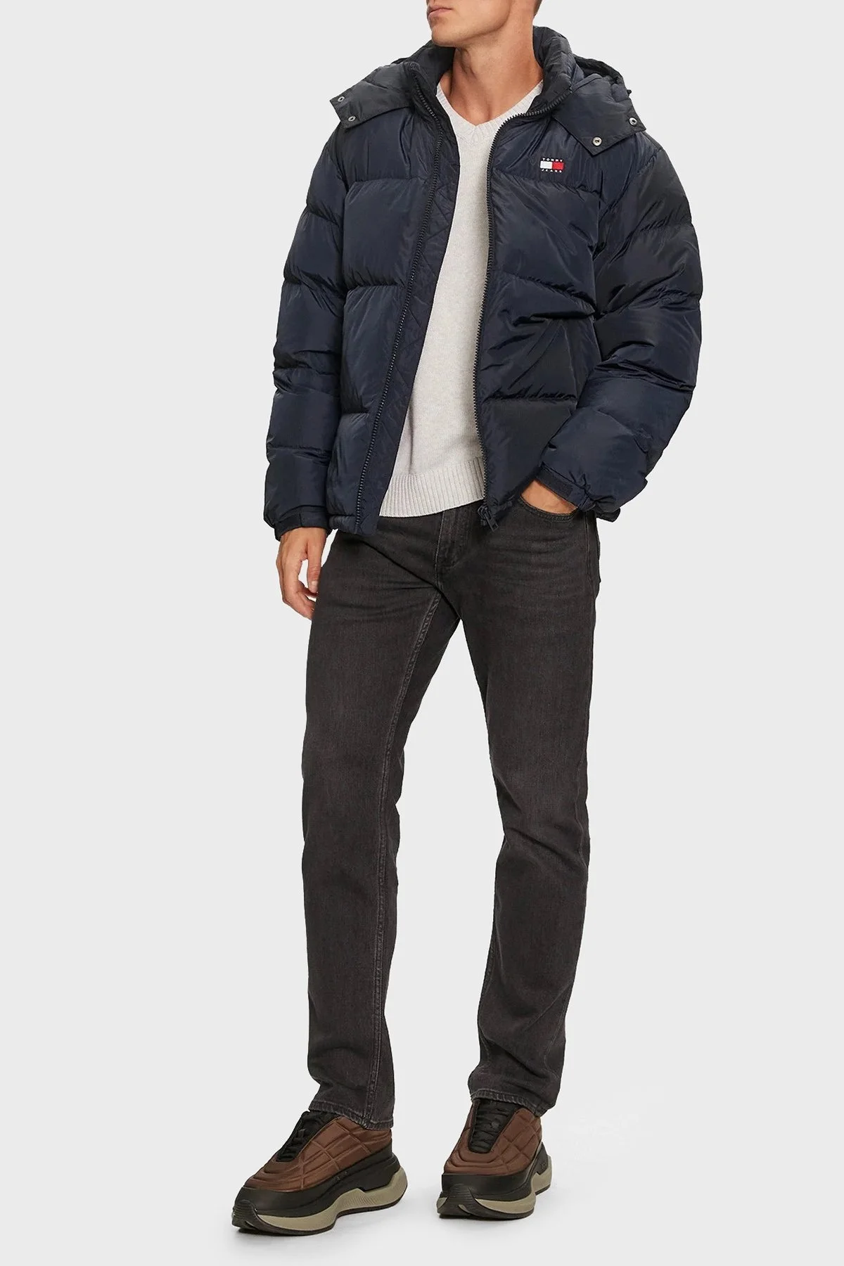 Tommy Jeans Kuş Tüyü Dolgulu Regular Fit Çıkarılabilir Kapüşonlu Erkek Mont DM0DM19537 C1G LACİVERT - 3