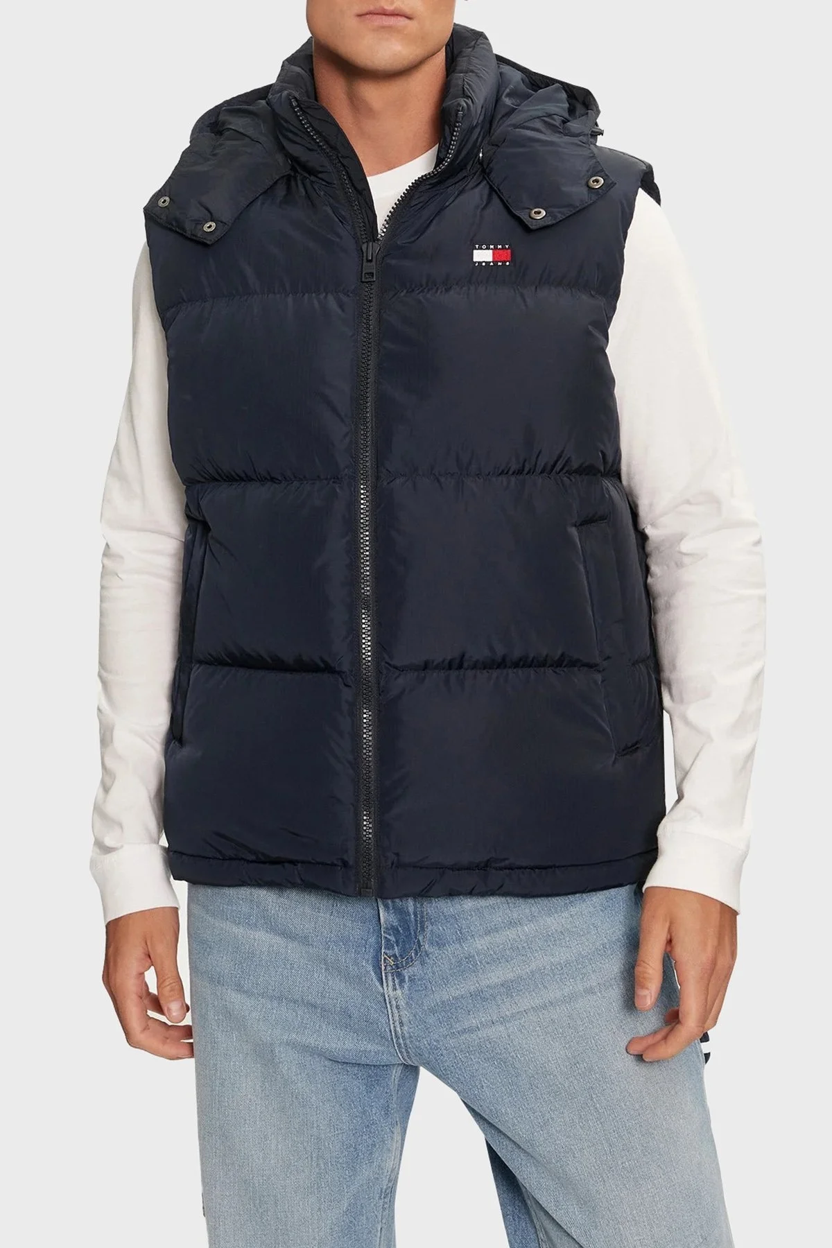 Tommy Jeans Kuş Tüyü Dolgulu Regular Fit Çıkarılabilir Kapüşonlu Şişme Erkek Yelek DM0DM19538 C1G LACİVERT - 1