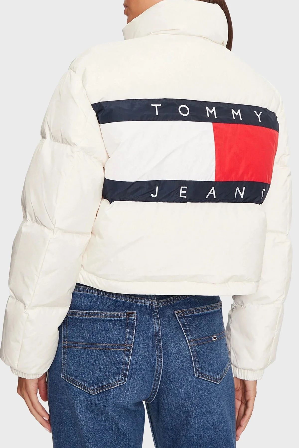 Tommy Jeans Kuş Tüyü Dolgulu Regular Fit Dik Yaka Logolu Şişme Bayan Mont DW0DW18820 YBH BEYAZ - 5