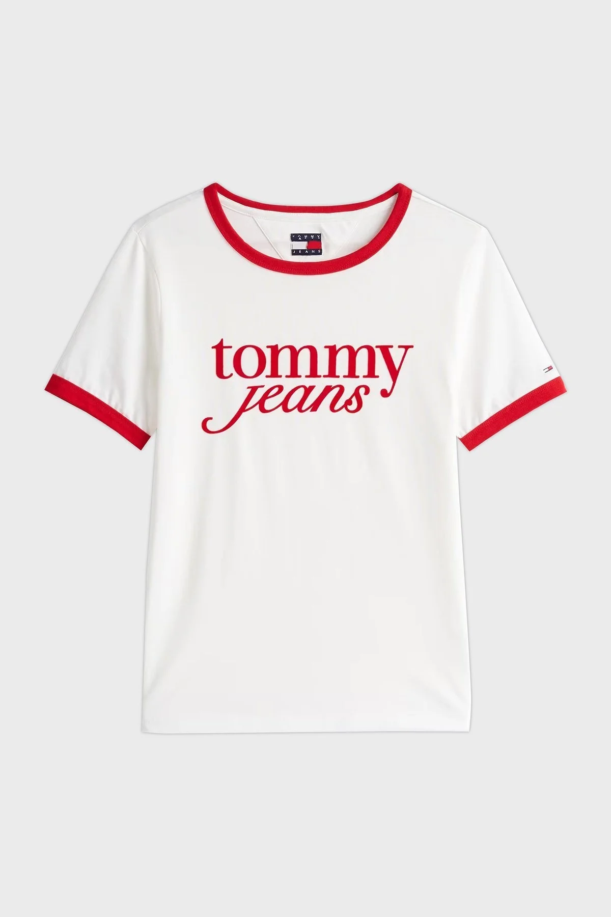 Tommy Jeans Logo Baskılı % 100 Pamuk Relaxed Fit Bisiklet Yaka Bayan T Shirt DW0DW19449 YBL BEYAZ - 10