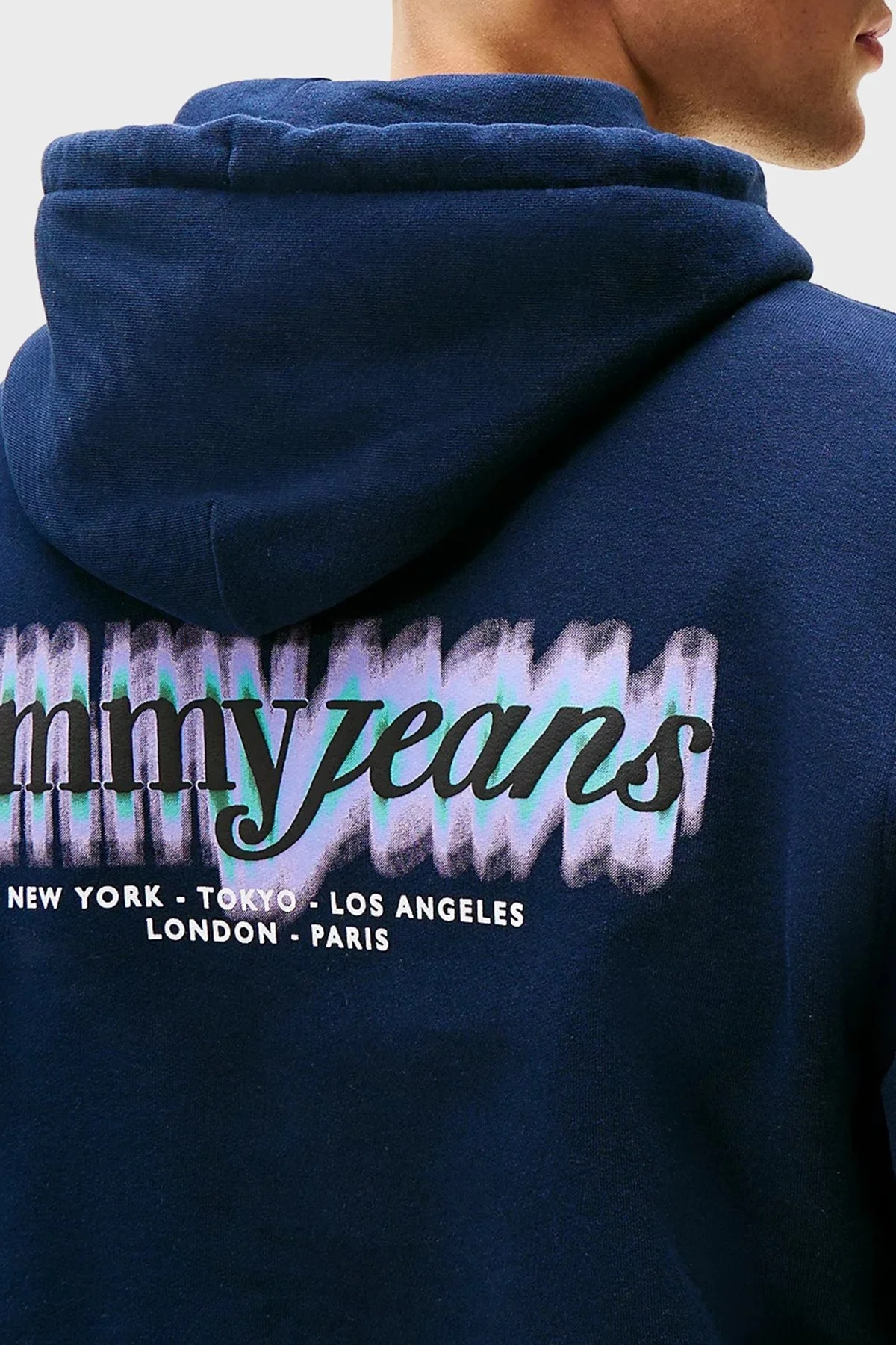 Tommy Jeans Logo Baskılı Pamuklu Regular Fit Kapüşonlu Erkek Sweat DM0DM22112 C1G LACİVERT - 4