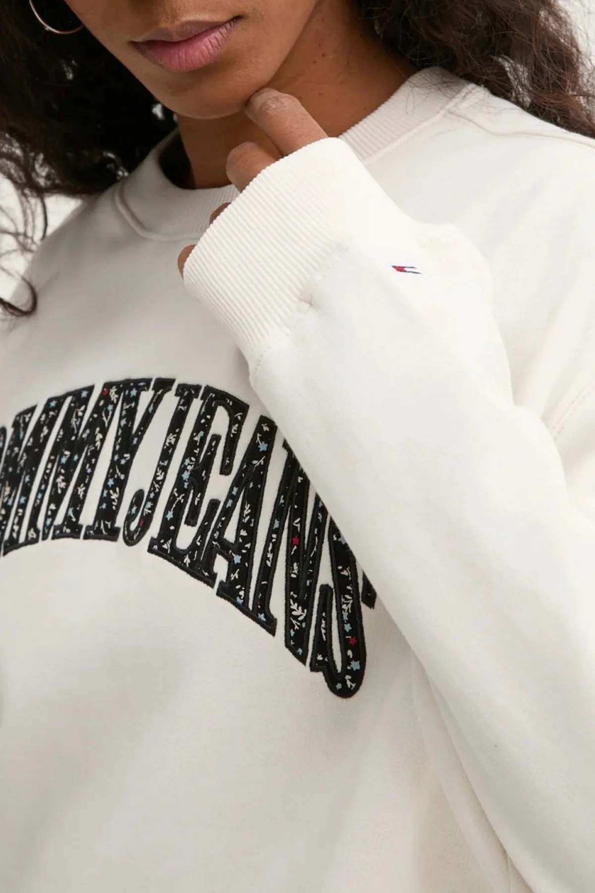 Tommy Jeans Logo Baskılı Pamuklu Relaxed Fit Bisiklet Yaka Bayan Sweat DW0DW20172 YBH BEYAZ - 5