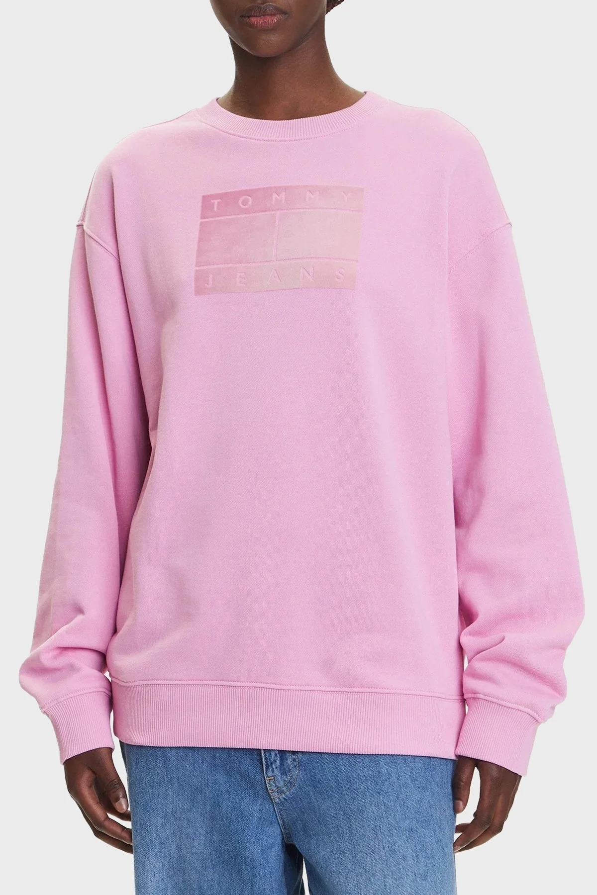Tommy Jeans Logo Baskılı Pamuklu Relaxed Fit Bisiklet Yaka Bayan Sweat DW0DW21396 U06 PEMBE - 1