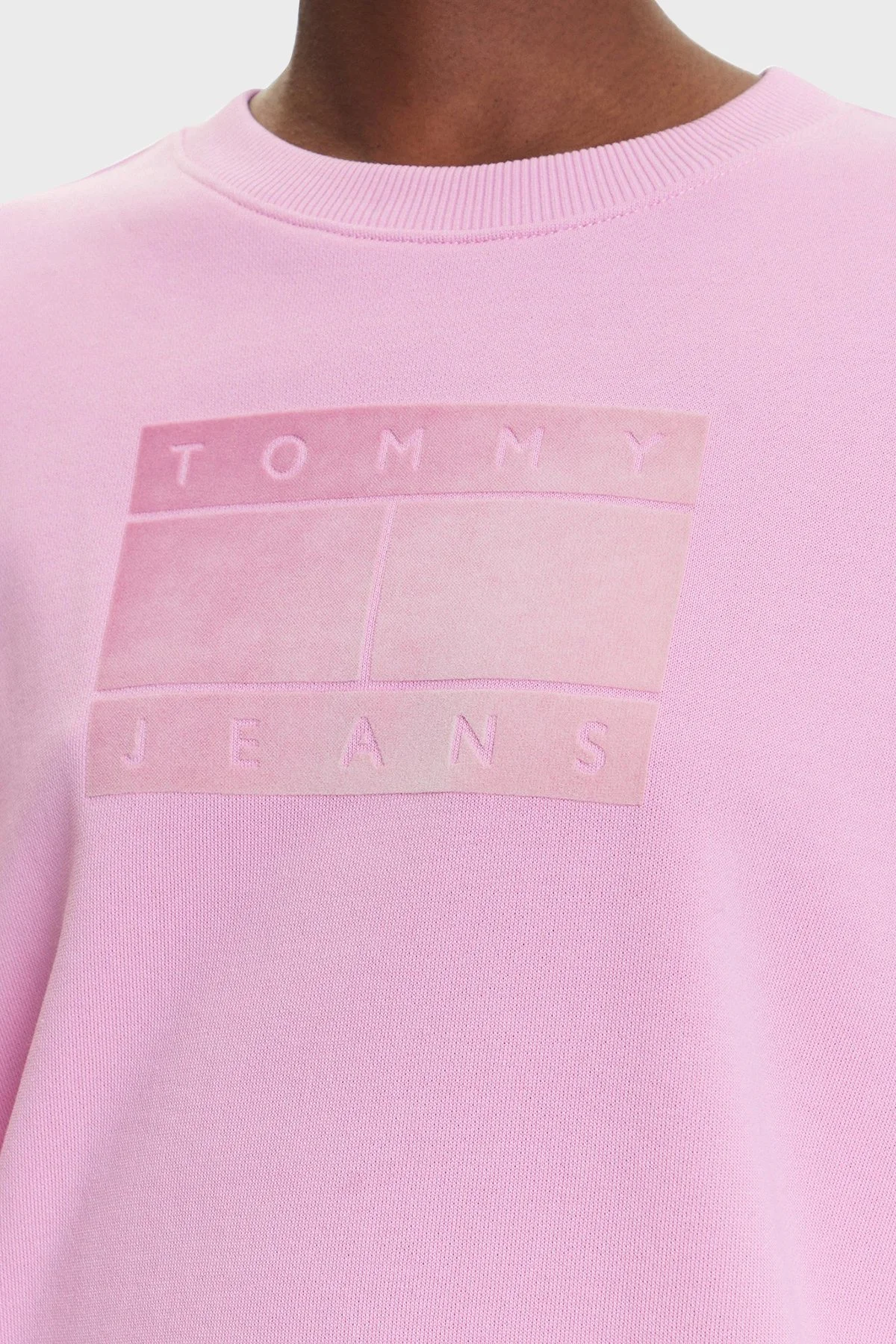 Tommy Jeans Logo Baskılı Pamuklu Relaxed Fit Bisiklet Yaka Kadın Sweat DW0DW21396 U06 PEMBE - 5