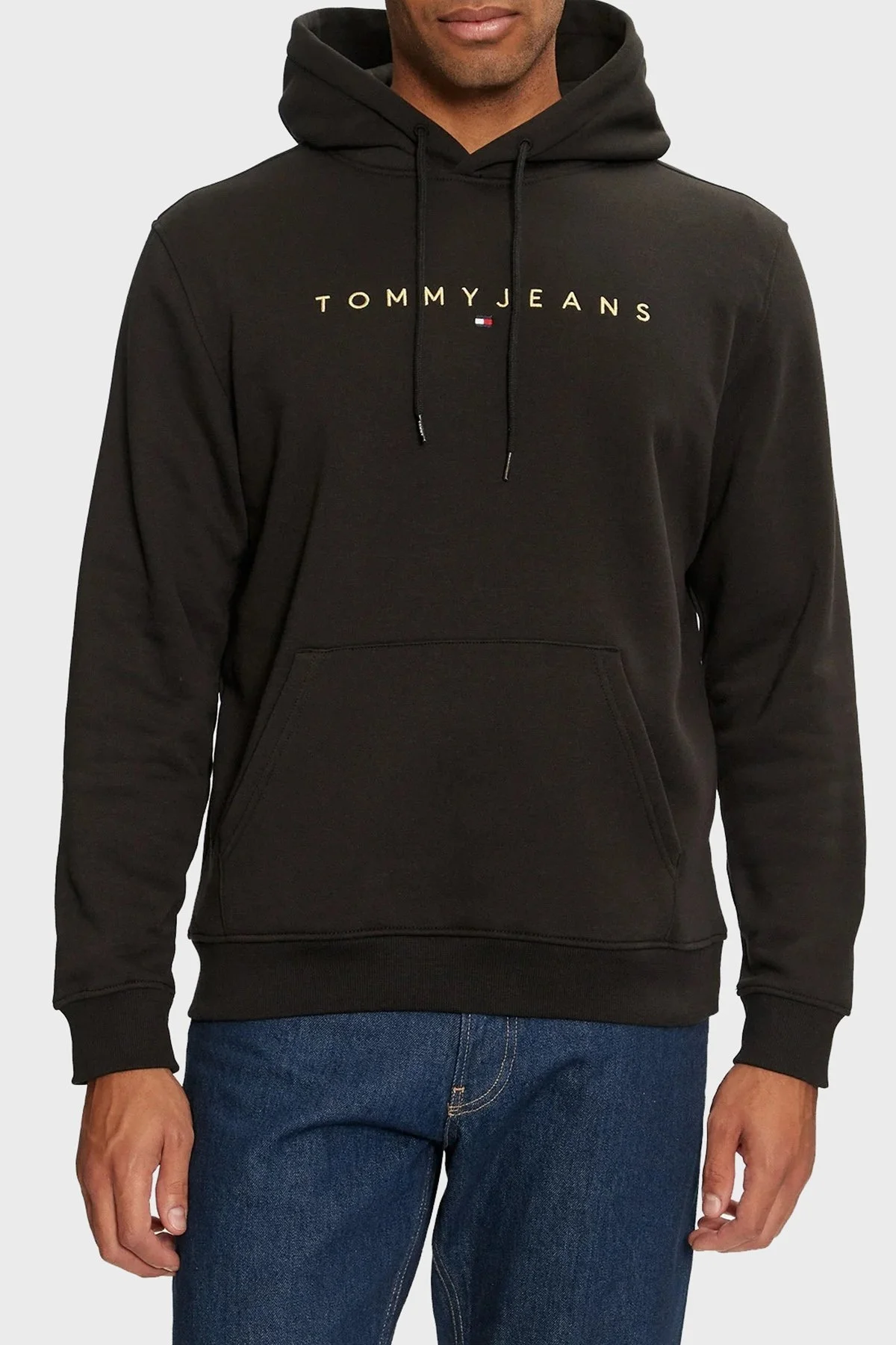 Tommy Jeans Logo Nakışlı Pamuklu Regular Fit Kapüşonlu Erkek Sweat DM0DM20503 BDS SİYAH - 1