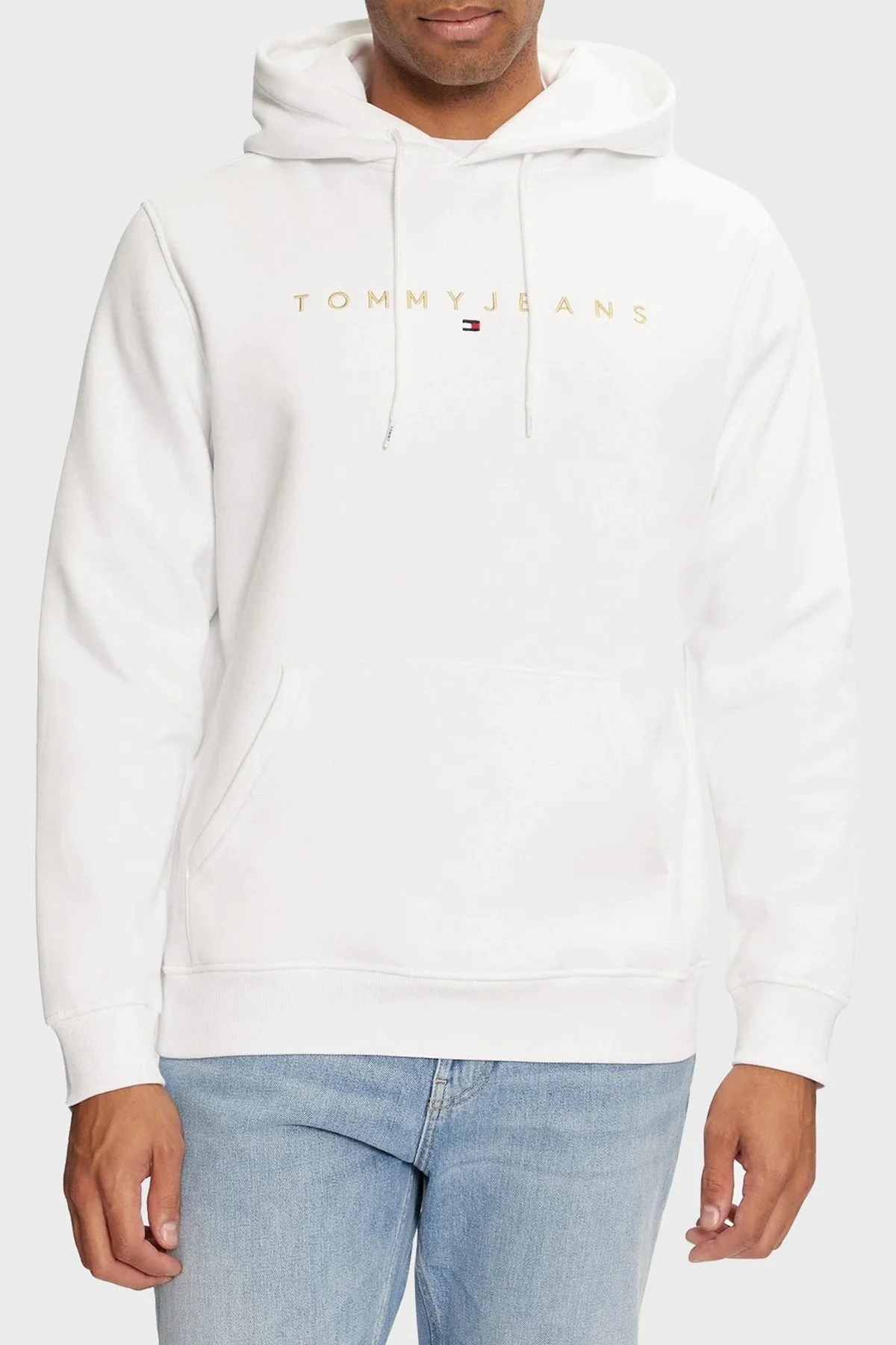 Tommy Jeans Logo Nakışlı Pamuklu Regular Fit Kapüşonlu Erkek Sweat DM0DM20503 YBR BEYAZ - 1