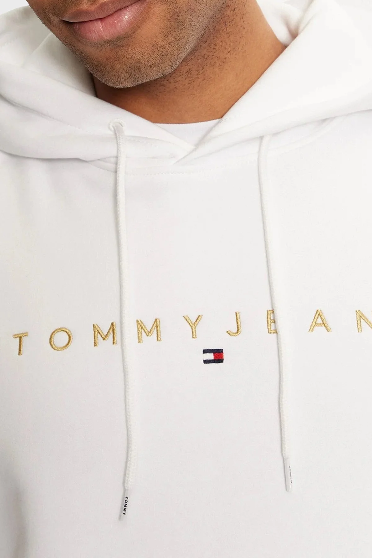 Tommy Jeans Logo Nakışlı Pamuklu Regular Fit Kapüşonlu Erkek Sweat DM0DM20503 YBR BEYAZ - 4