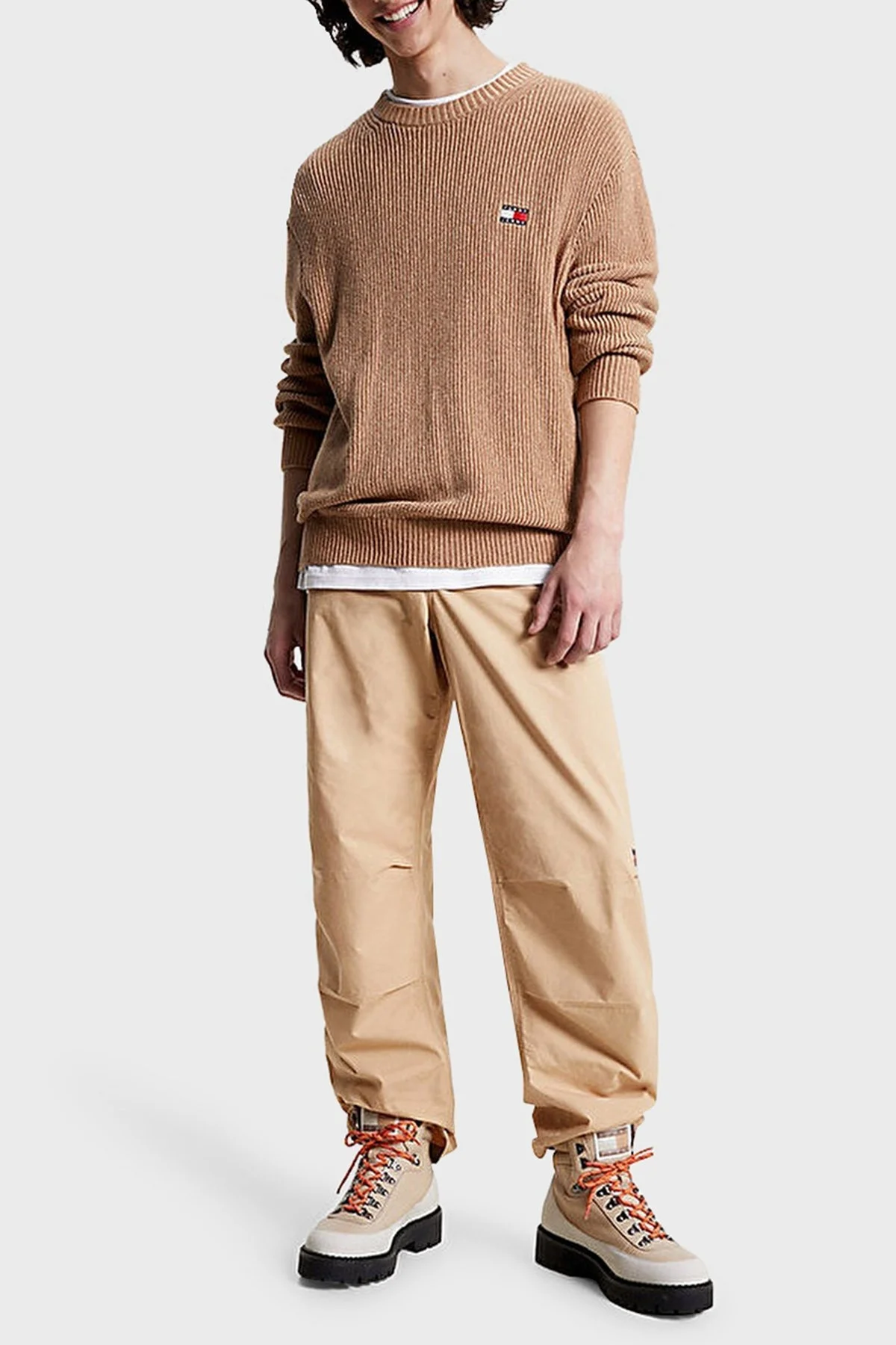 Tommy Jeans Logolu % 100 Pamuk Bisiklet Yaka Regular Fit Triko Örme Erkek Kazak DM0DM17776 AB0 BEJ - 7