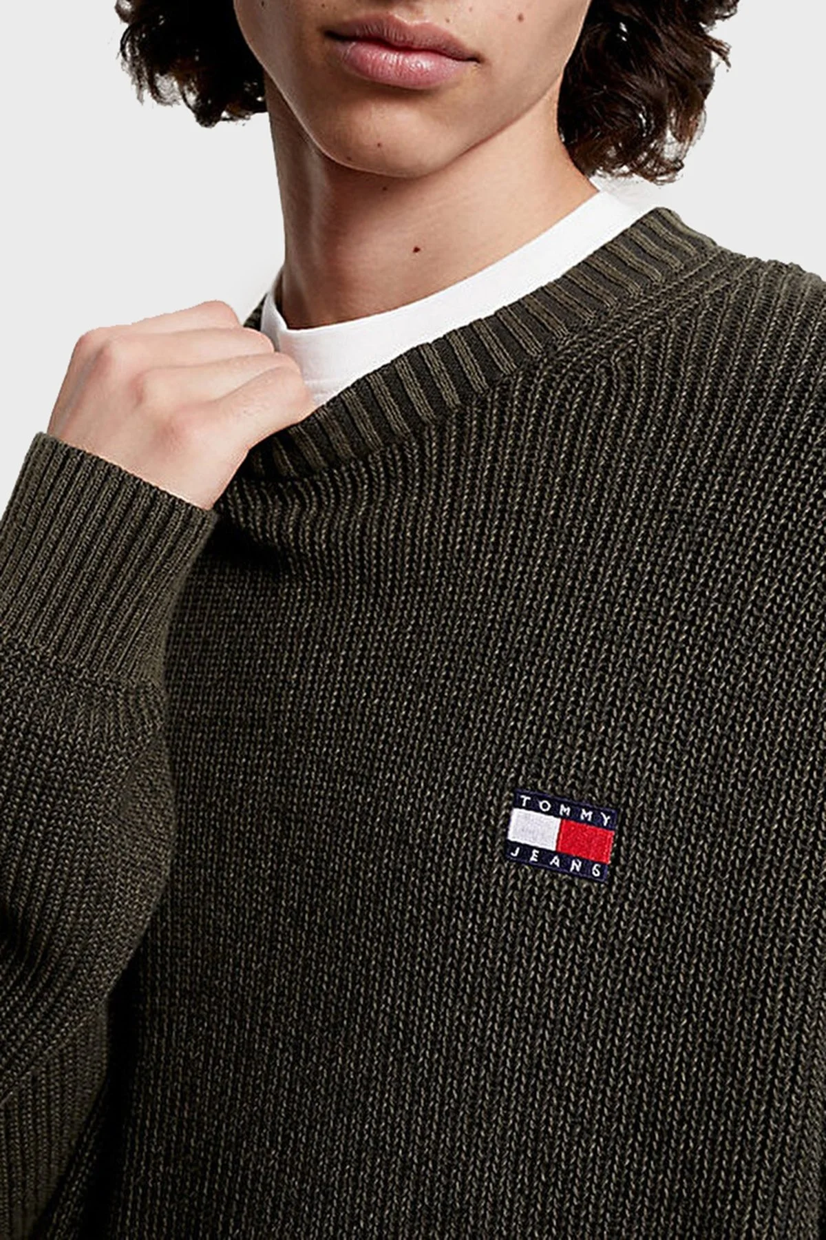Tommy Jeans Logolu % 100 Pamuk Bisiklet Yaka Regular Fit Triko Örme Erkek Kazak DM0DM17776 MR1 YEŞİL - 8