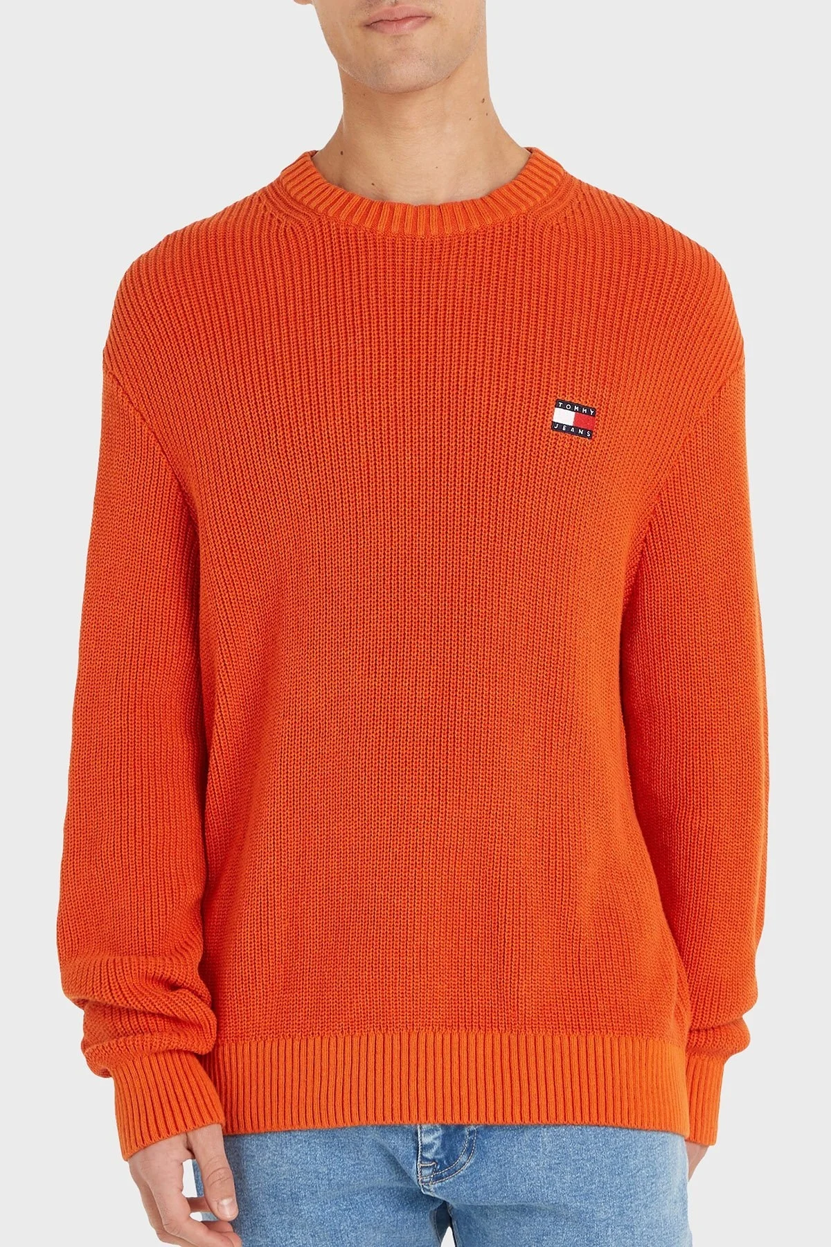 Tommy Jeans Logolu % 100 Pamuk Bisiklet Yaka Regular Fit Triko Örme Erkek Kazak DM0DM17776 SFQ ORANGE - 4