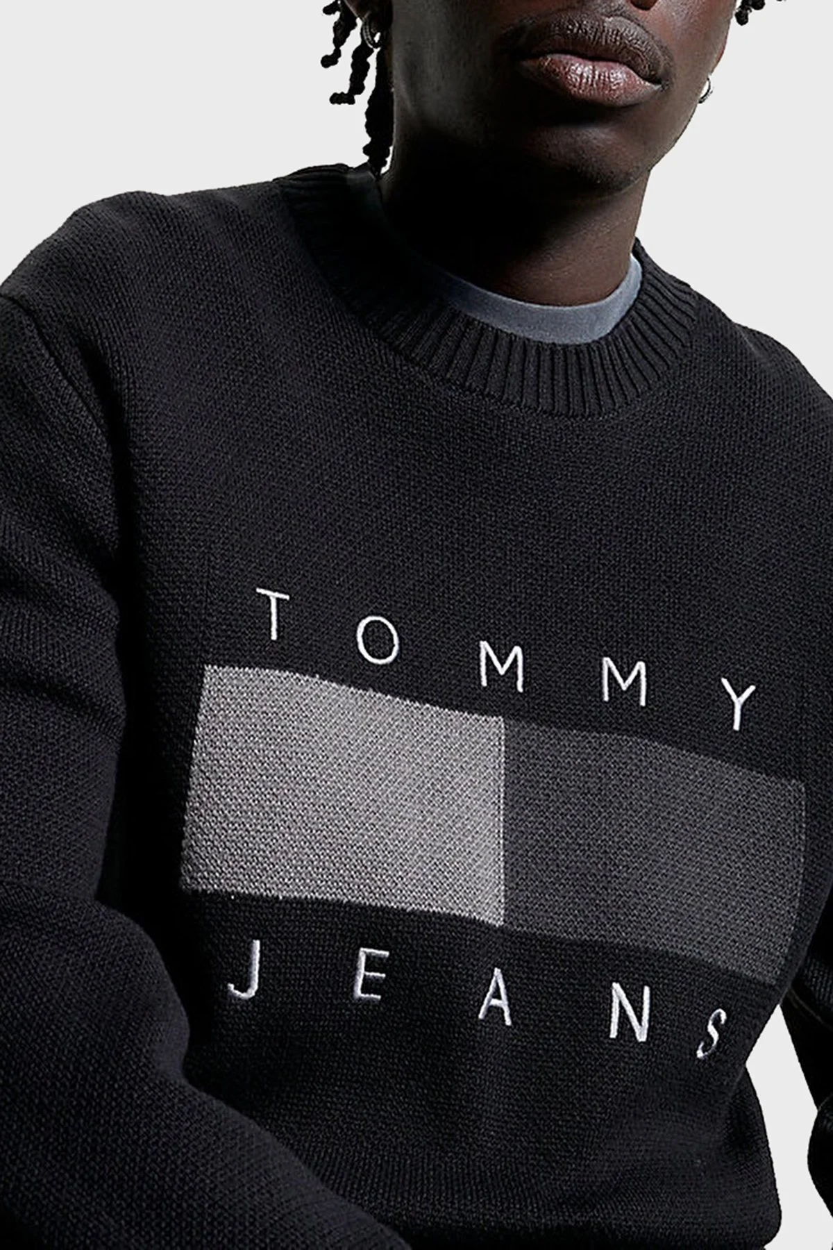 Tommy Jeans Logolu % 100 Pamuk Bisiklet Yaka Relaxed Fit Erkek Kazak DM0DM17773 BDS SİYAH - 3