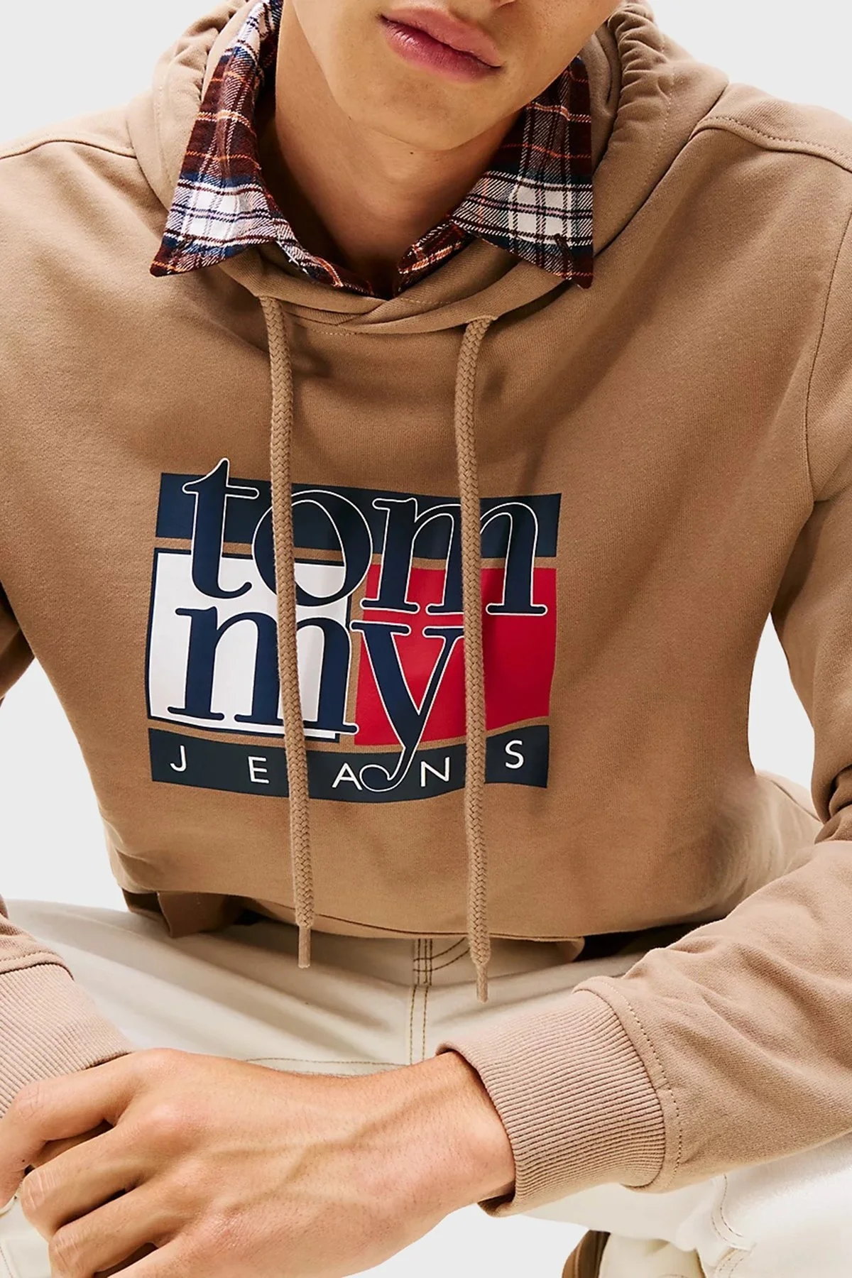 Tommy Jeans Logolu % 100 Pamuk Regular Fit Kapüşonlu Erkek Sweat DM0DM22092 AFE BEJ - 4