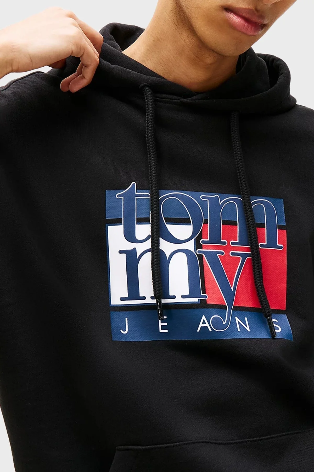 Tommy Jeans Logolu % 100 Pamuk Regular Fit Kapüşonlu Erkek Sweat DM0DM22092 BDS SİYAH - 4