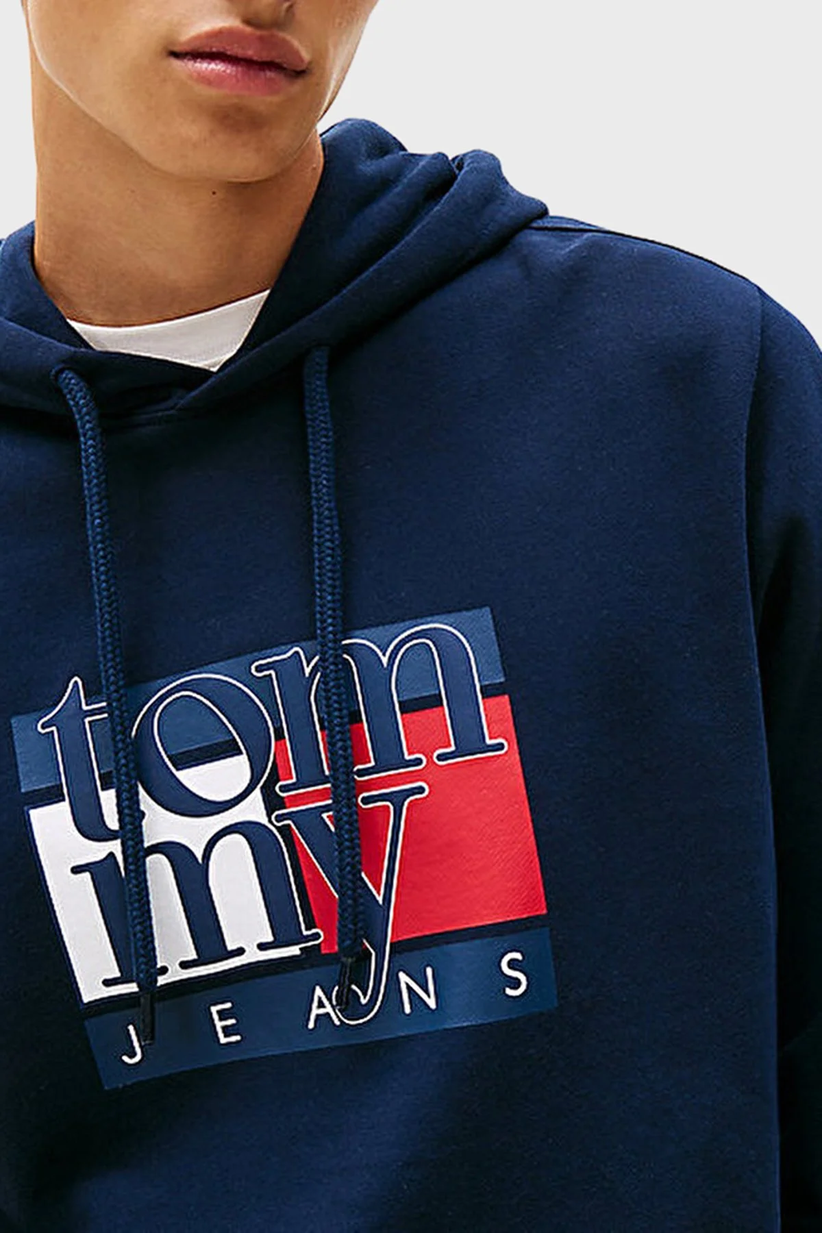 Tommy Jeans Logolu % 100 Pamuk Regular Fit Kapüşonlu Erkek Sweat DM0DM22092 C1G LACİVERT - 4