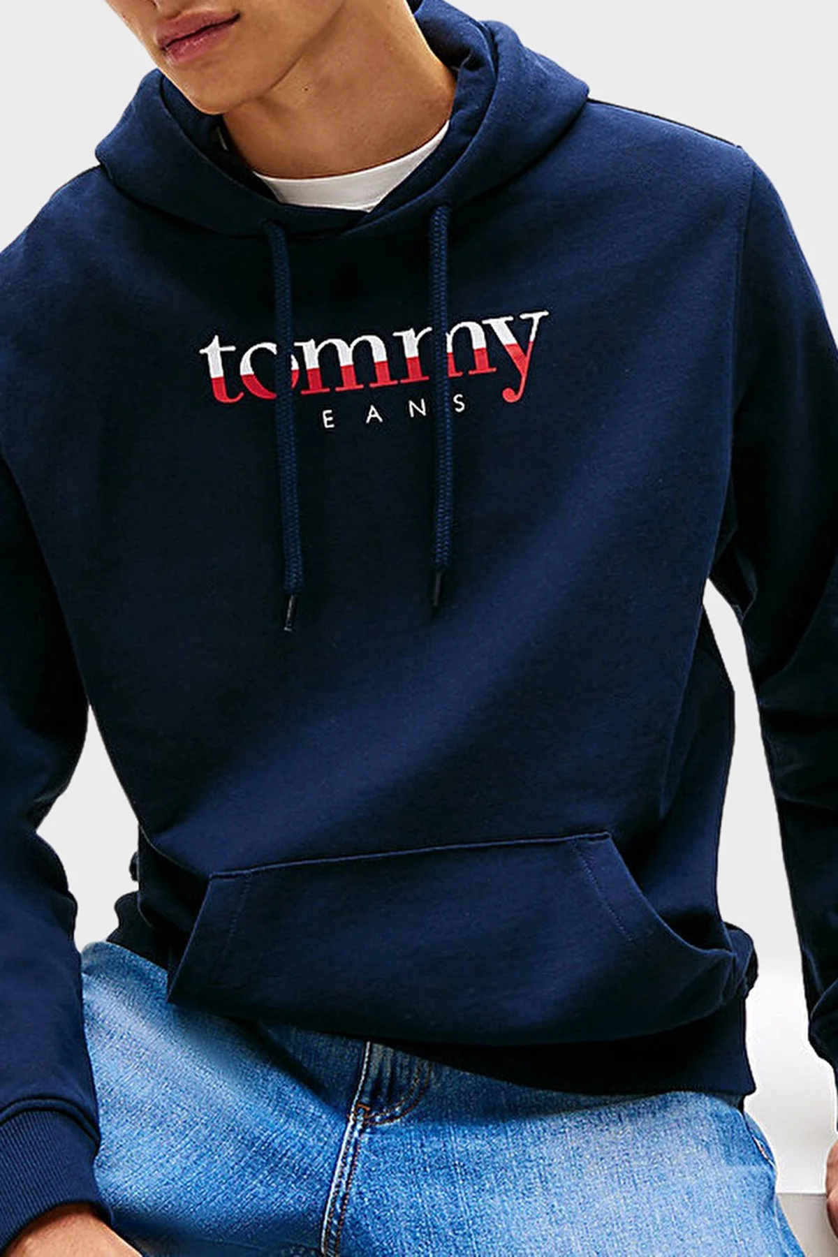 Tommy Jeans Logolu % 100 Pamuk Regular Fit Kapüşonlu Erkek Sweat DM0DM22113 C1G LACİVERT - 4