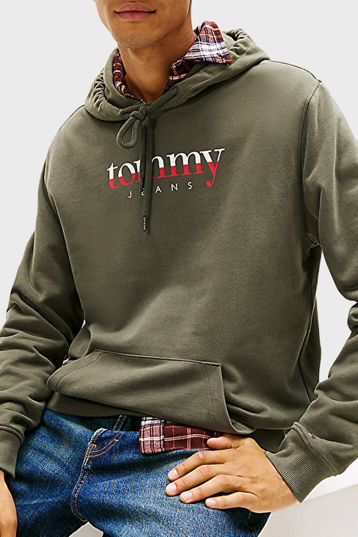 Tommy Jeans Logolu % 100 Pamuk Regular Fit Kapüşonlu Erkek Sweat DM0DM22113 MRH KOYU YEŞİL - 4