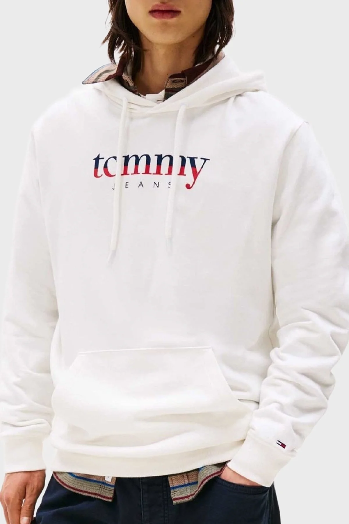 Tommy Jeans Logolu % 100 Pamuk Regular Fit Kapüşonlu Erkek Sweat DM0DM22113 YBL BEYAZ - 1