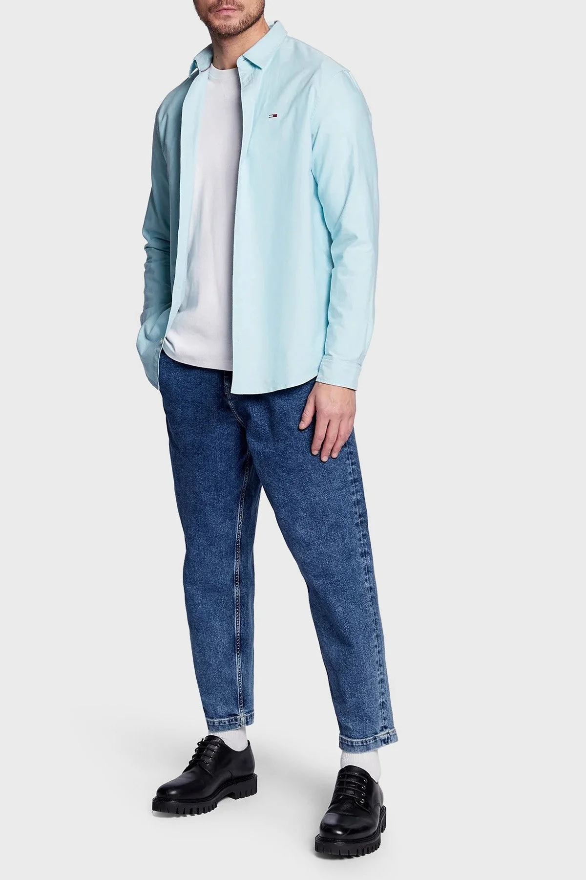 Tommy Jeans Logolu % 100 Pamuk Regular Fit Oxford Erkek Gömlek DM0DM15408 CYX AÇIK MAVİ - 5