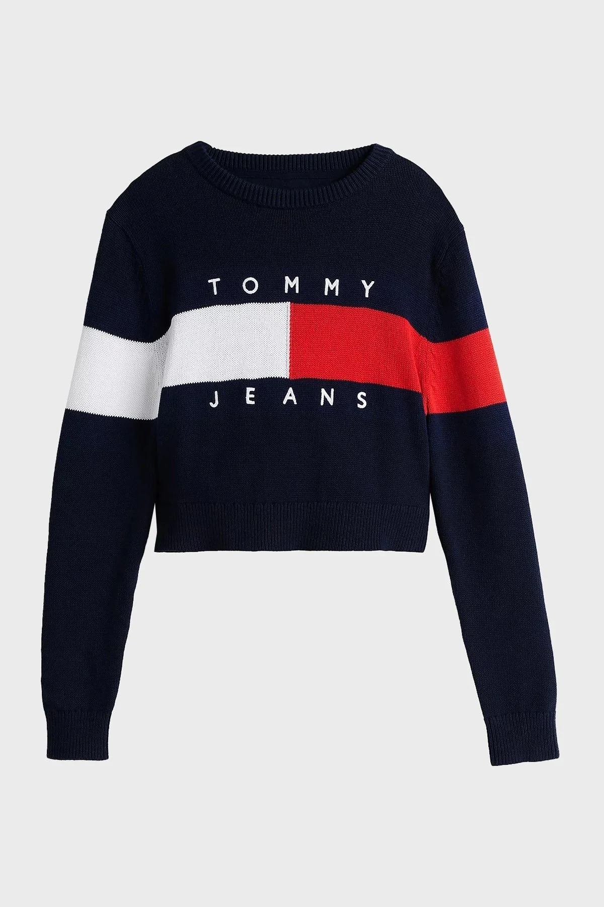 Tommy Jeans Logolu % 100 Pamuk Relaxed Fit Bisiklet Yaka Örme Bayan Kazak DW0DW19335 C1G LACİVERT - 5
