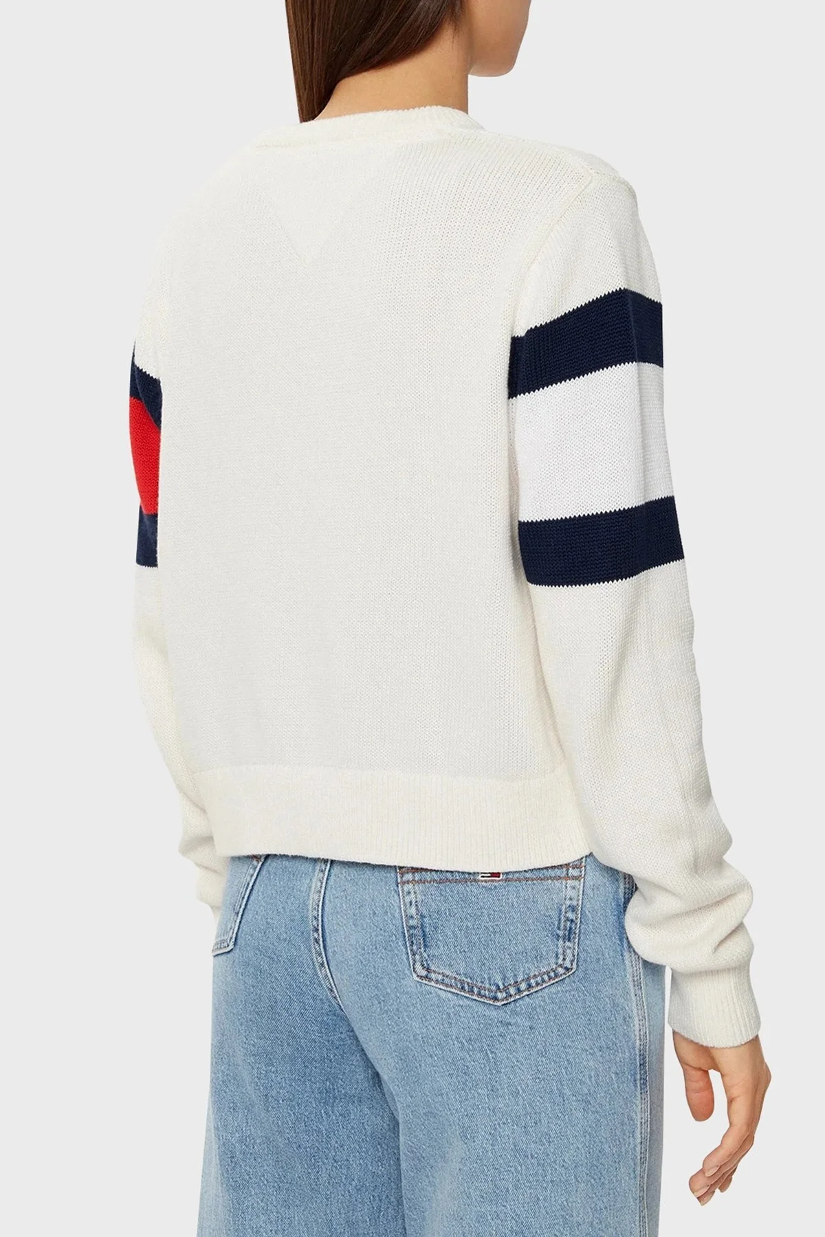 Tommy Jeans Logolu % 100 Pamuk Relaxed Fit Bisiklet Yaka Örme Bayan Kazak DW0DW19335 YBH BEYAZ - 2