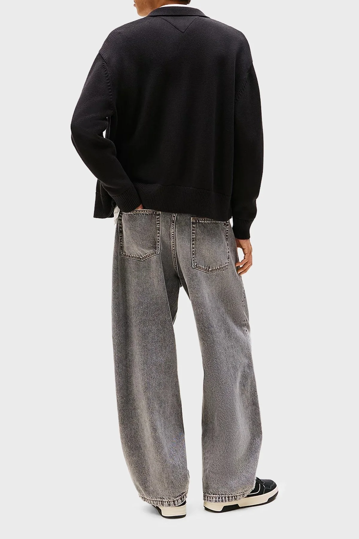 Tommy Jeans Logolu % 100 Pamuk Relaxed Fit Gömlek Yaka Örme Erkek Sweat DM0DM22106 BDS SİYAH - 3