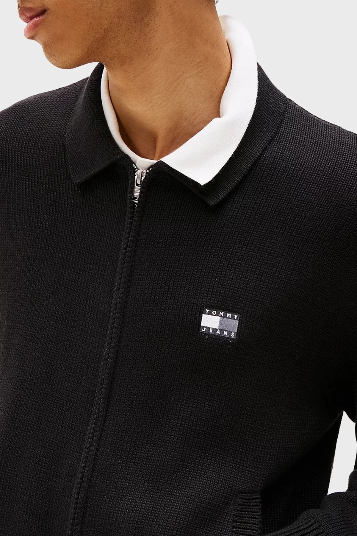 Tommy Jeans Logolu % 100 Pamuk Relaxed Fit Gömlek Yaka Örme Erkek Sweat DM0DM22106 BDS SİYAH - 4