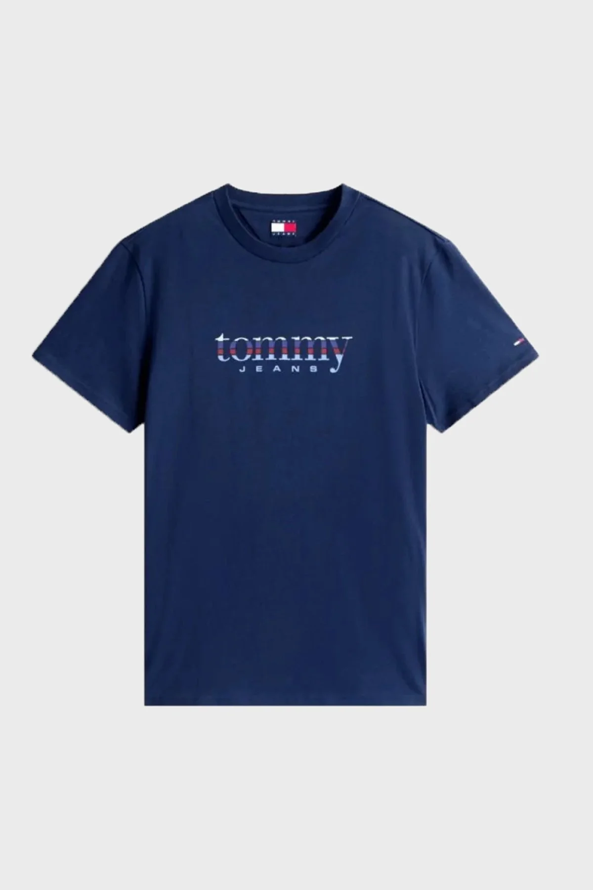 Tommy Jeans Logolu % 100 Pamuk Slim Fit Bisiklet Yaka Erkek T Shirt DM0DM22333 C1G LACİVERT - 4