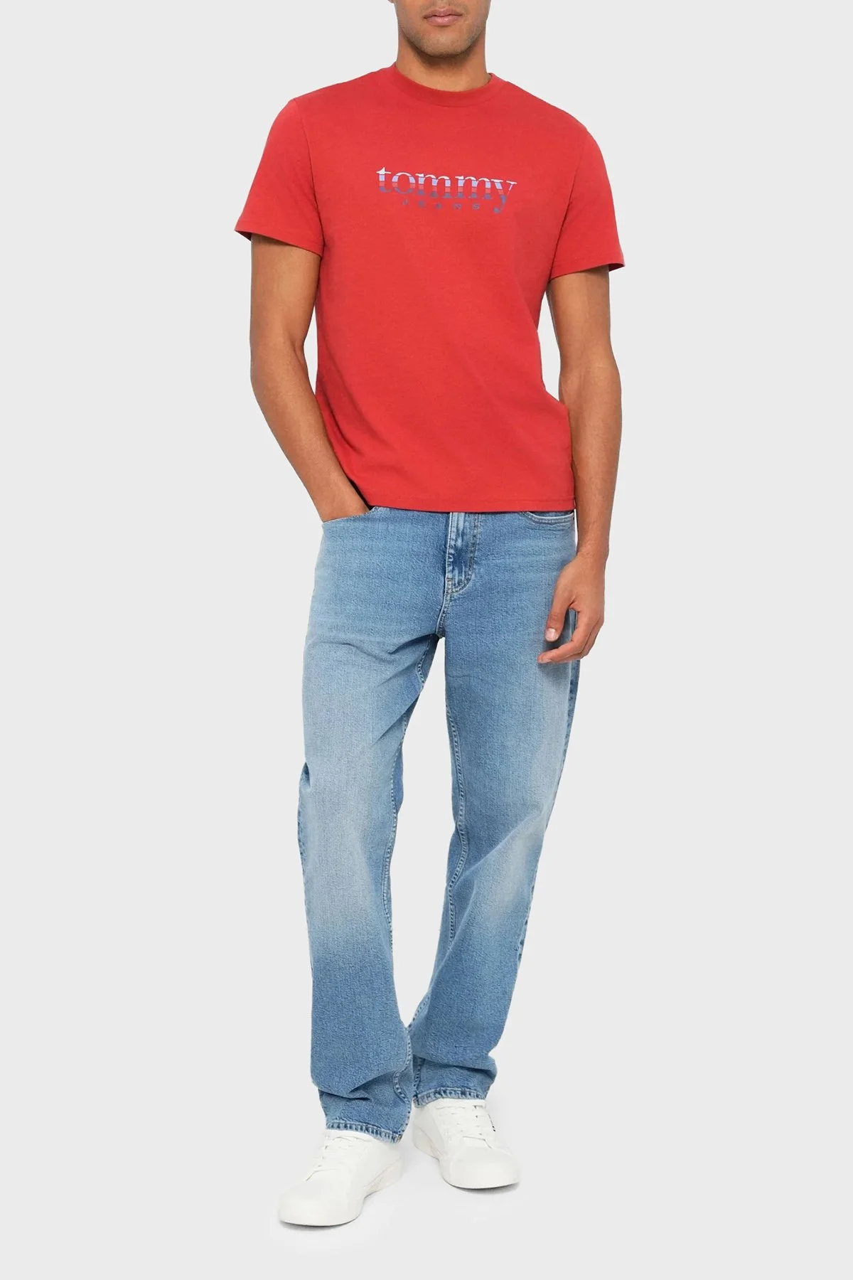 Tommy Jeans Logolu % 100 Pamuk Slim Fit Bisiklet Yaka Erkek T Shirt DM0DM22333 XL0 KIRMIZI - 2