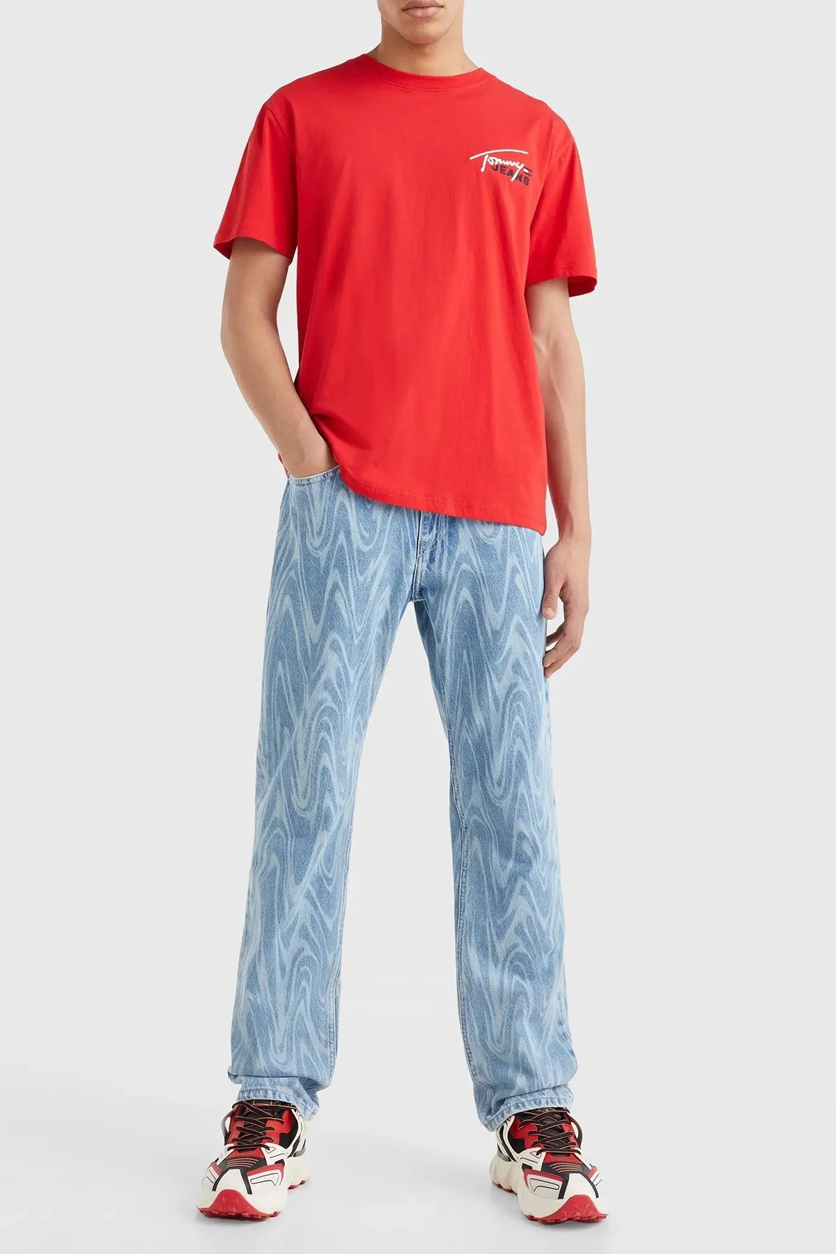 Tommy Jeans Logolu Bisiklet Yaka % 100 Pamuk Regular Fit Erkek T Shirt DM0DM16236 XNL KIRMIZI - 3